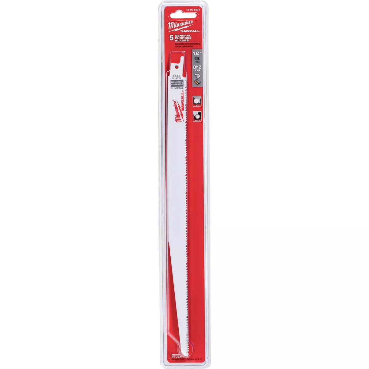 Milwaukee SAWZALL 12 In. 8/12 TPI Multi-Material Reciprocating Saw Blade (5-Pack)