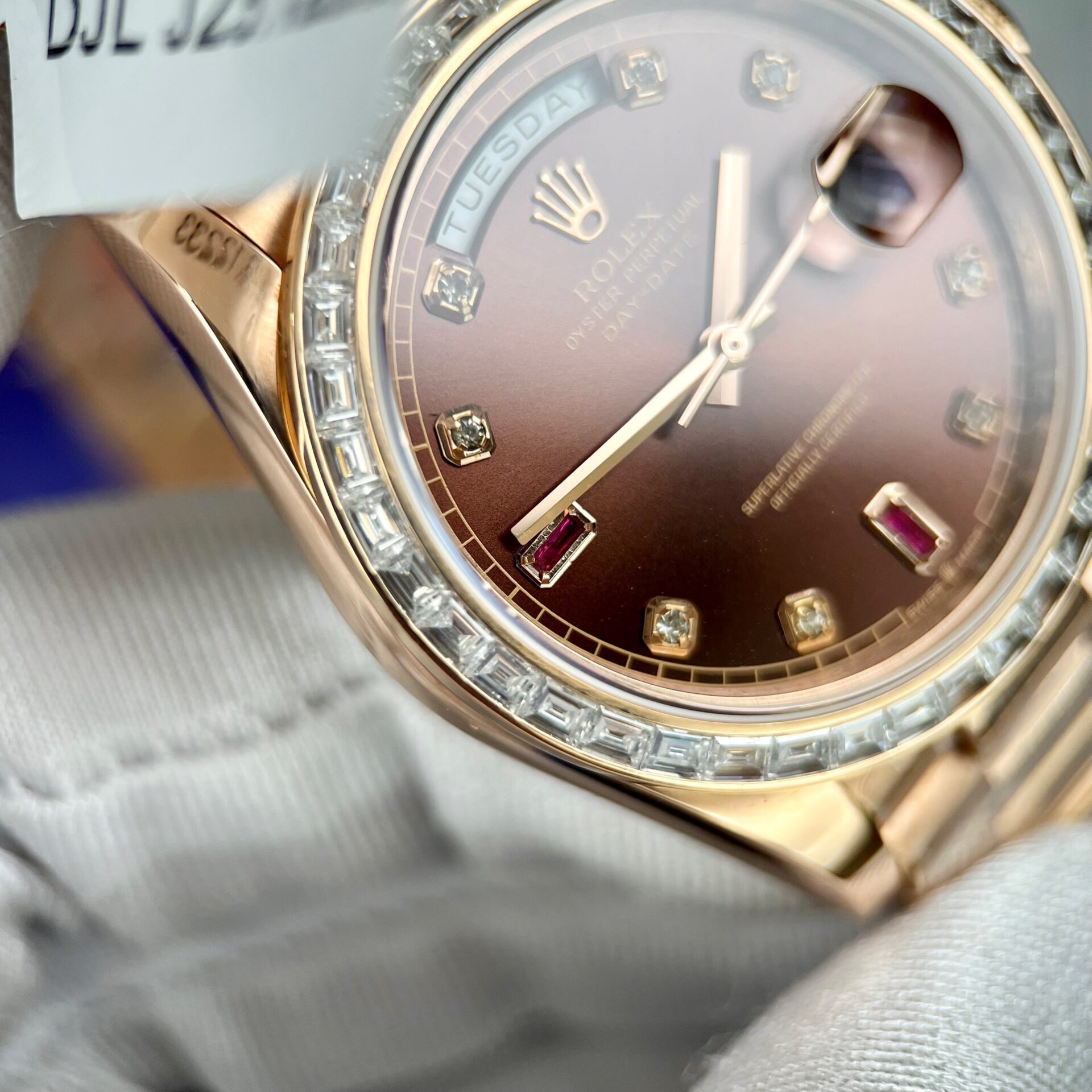 Rolex Day-Date Gold Wrapped Replica Watch With Moissanite Ruby Red Diamond 40mm - Top club