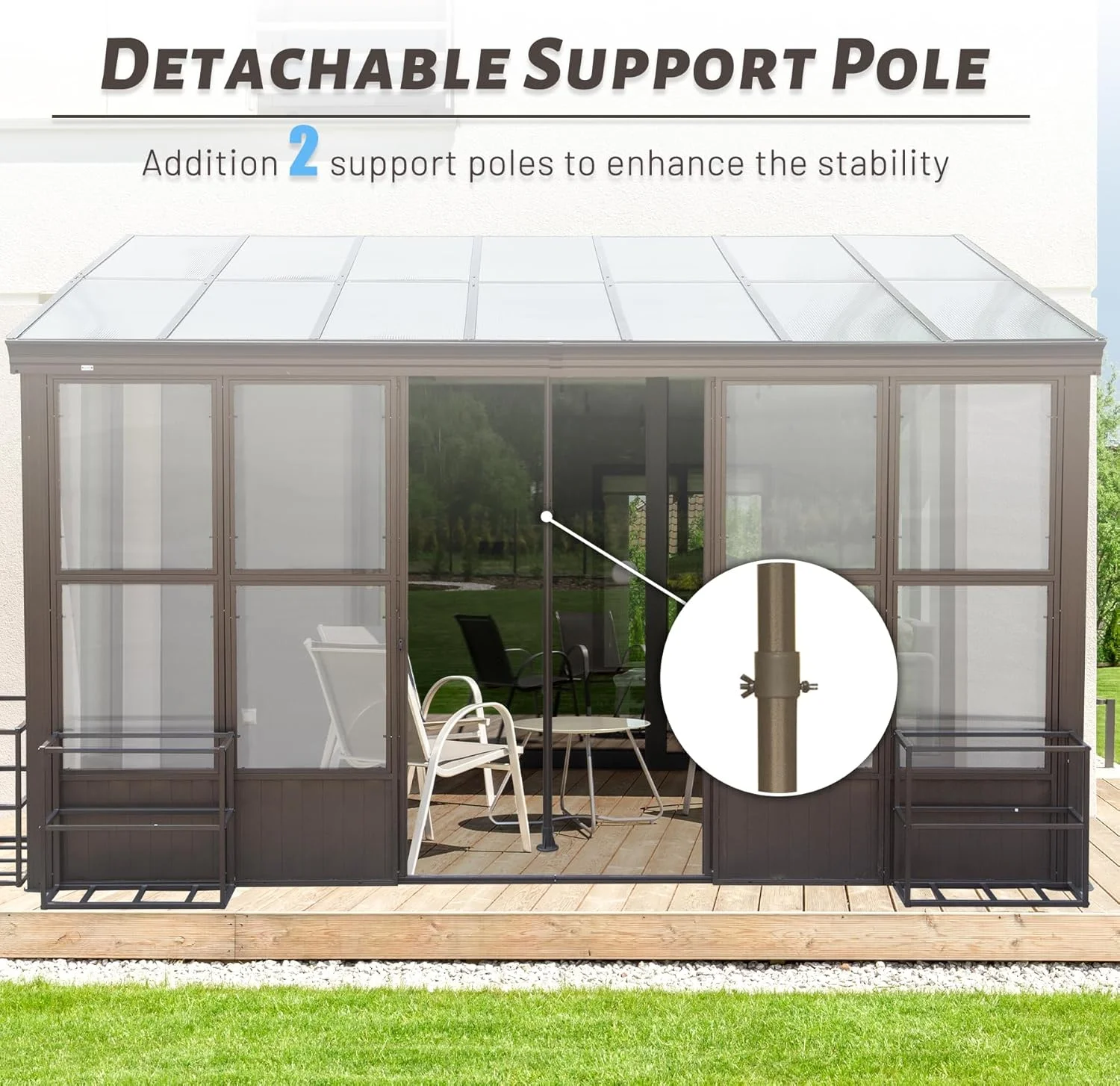 TOTAL Outdoor 10'x12' All-Season Sunroom Gazebo with Steel Roof, PVC Screen, Front & Side Door, Brown - Image 83