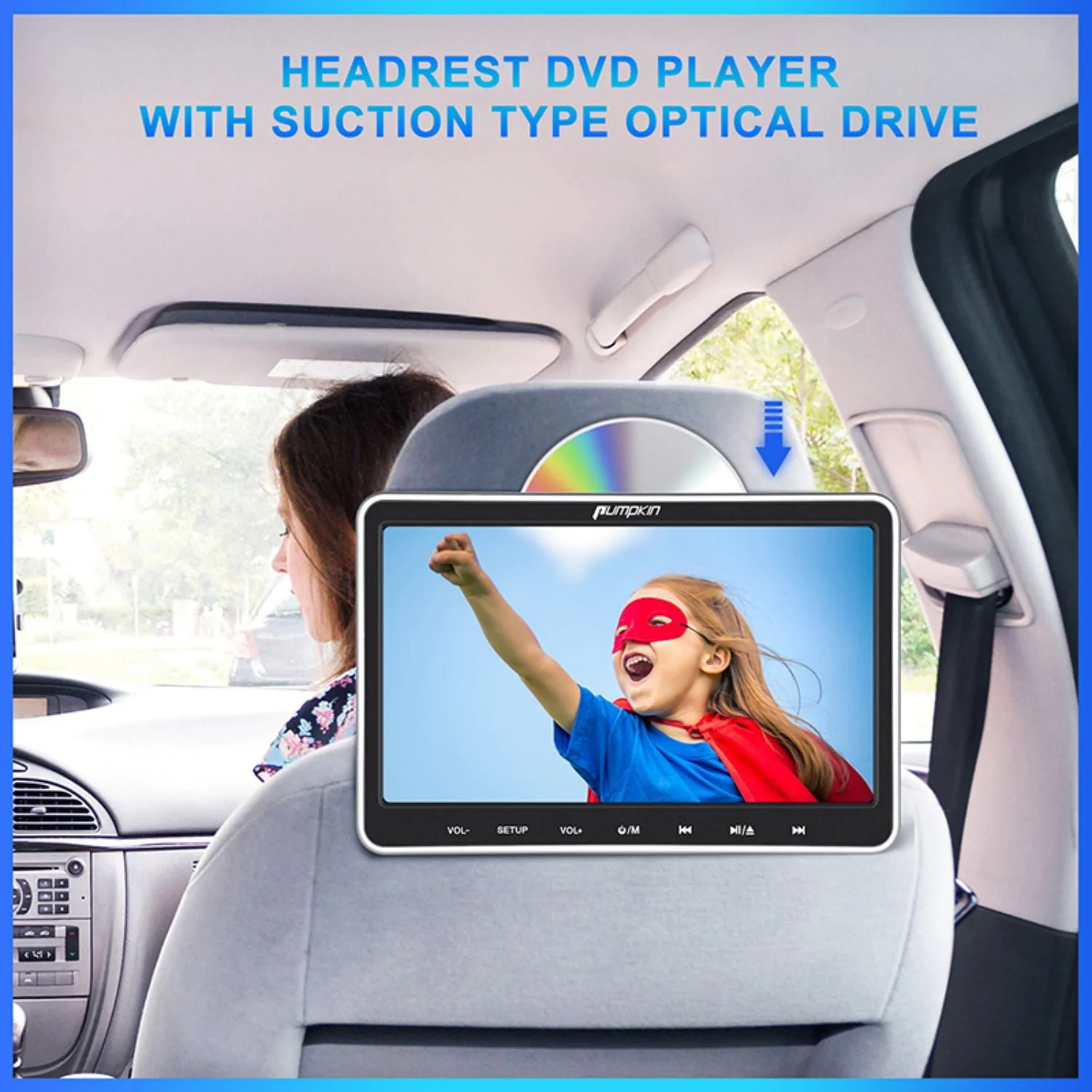 Pumpkin 10.1” Dual Headrest DVD Players for Car with Headphones, 2 Mount Brackets HDMI Input Region Free Last Memory - Image 3