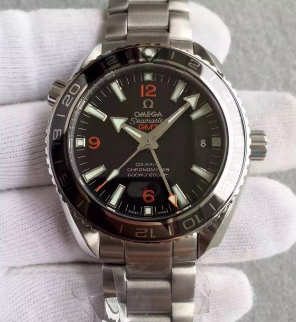 Replica Omega Planet Ocean SS GMT Black Dial Orange Markers SS Bracelet A8605 - Elite Watch Atelier