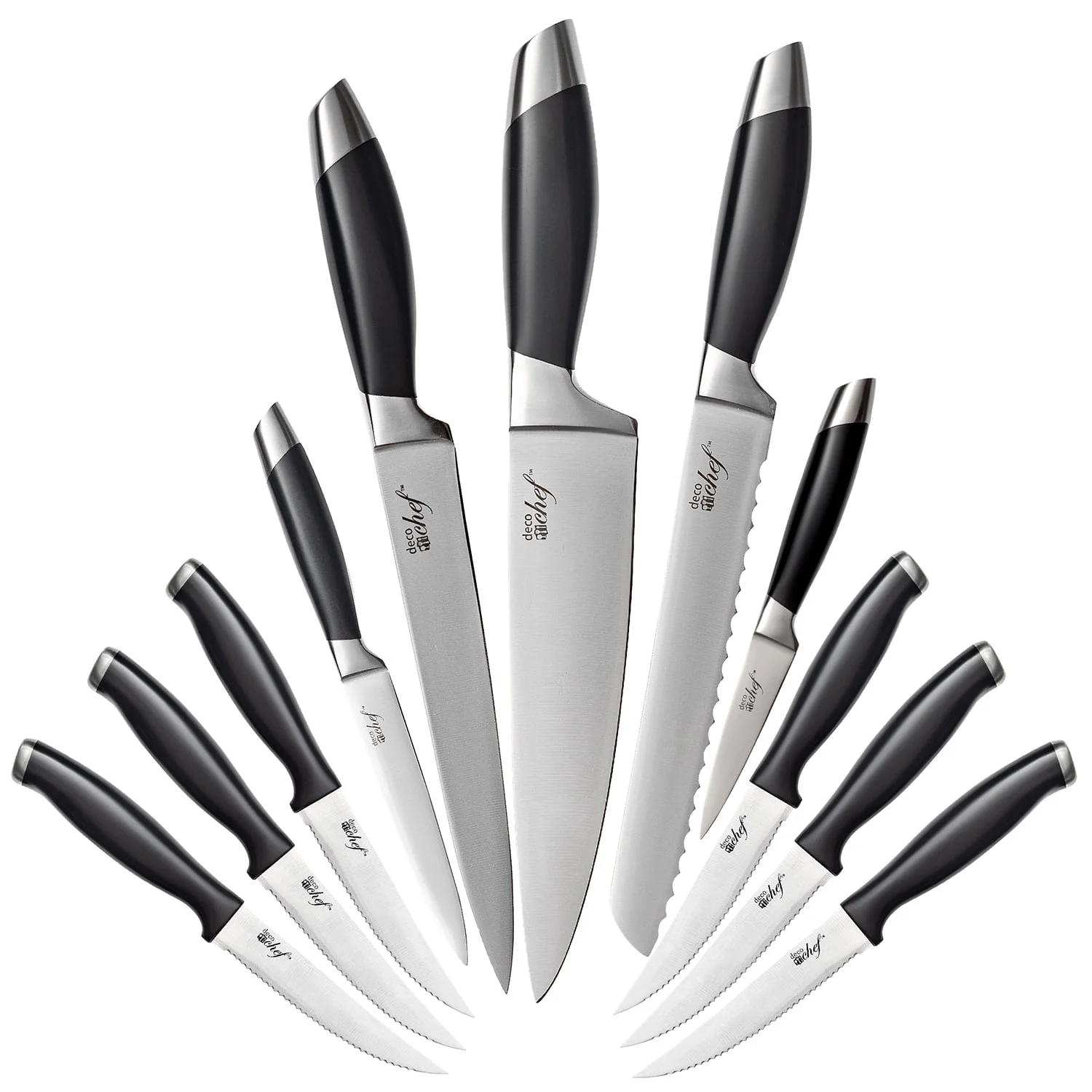 Cuisinart 77-11G Chef's Classic Stainless 11-Piece Cookware Set Bundle with Deco Chef Gourmet 12 Piece Stainless Steel Knife Set with Storage Block