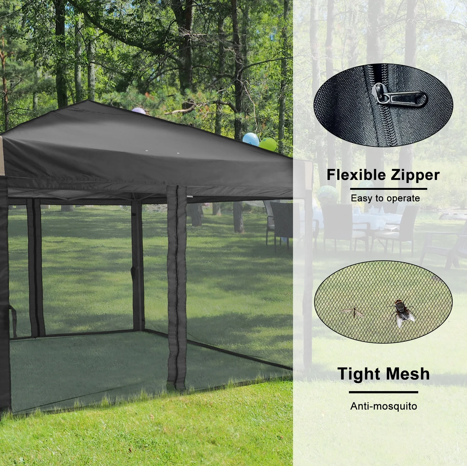 Aoodor 12'x12' Pop Up Canopy with Removable Mesh Sidewalls, Outdoor Portable Instant Shelter Tent-Black - Image 2