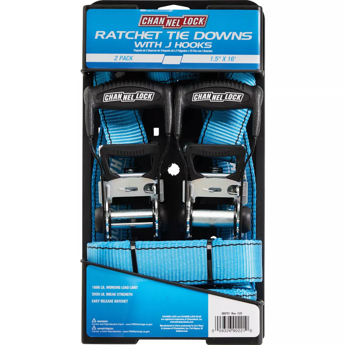 Channellock 1.5 In. x 16 Ft. Ratchet Tie Down With J Hooks (2-Pack)