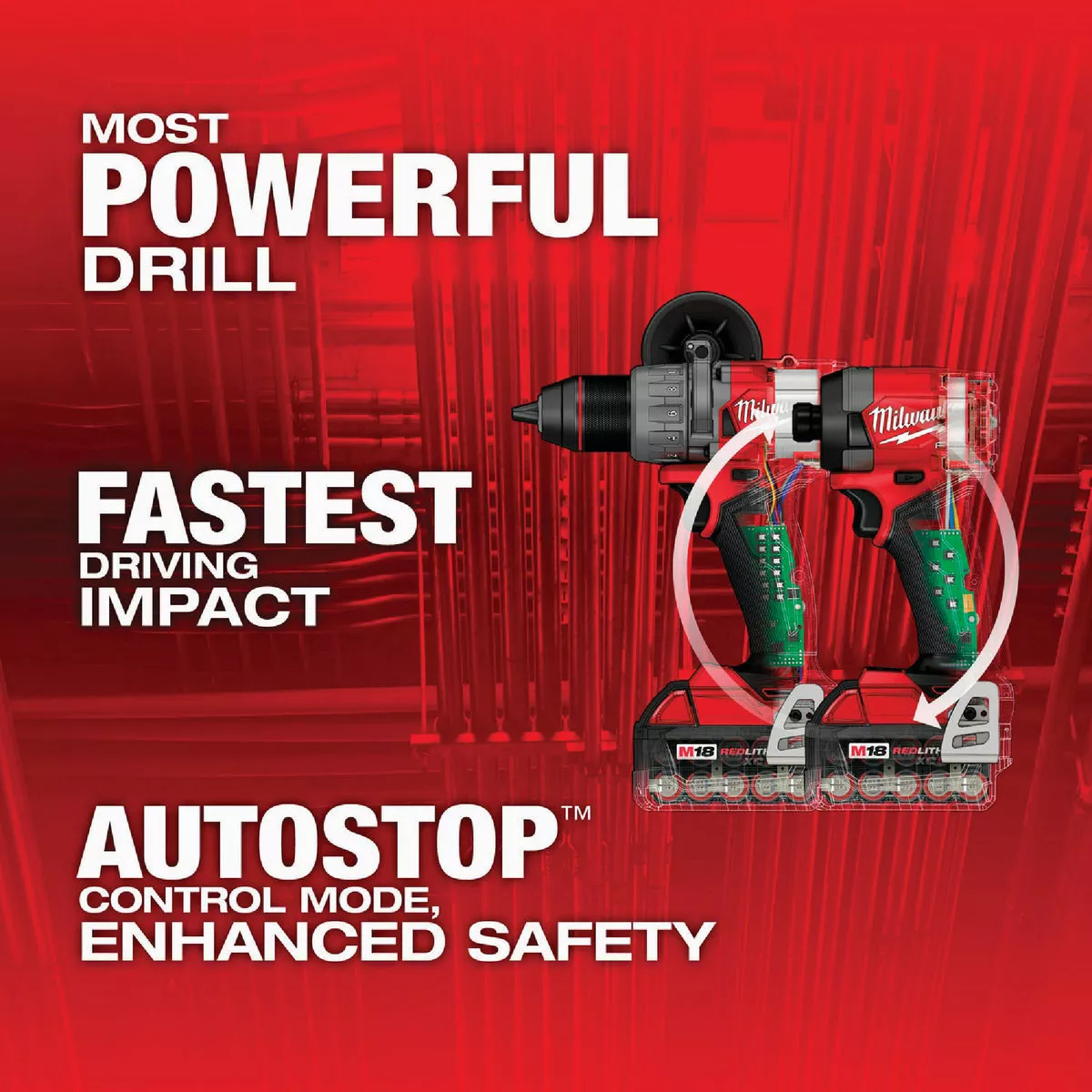 Milwaukee M18 FUEL 2-Tool Brushless Cordless Hammer Drill & Impact Driver Combo Kit with (2) 5.0 Ah Batteries & Charger