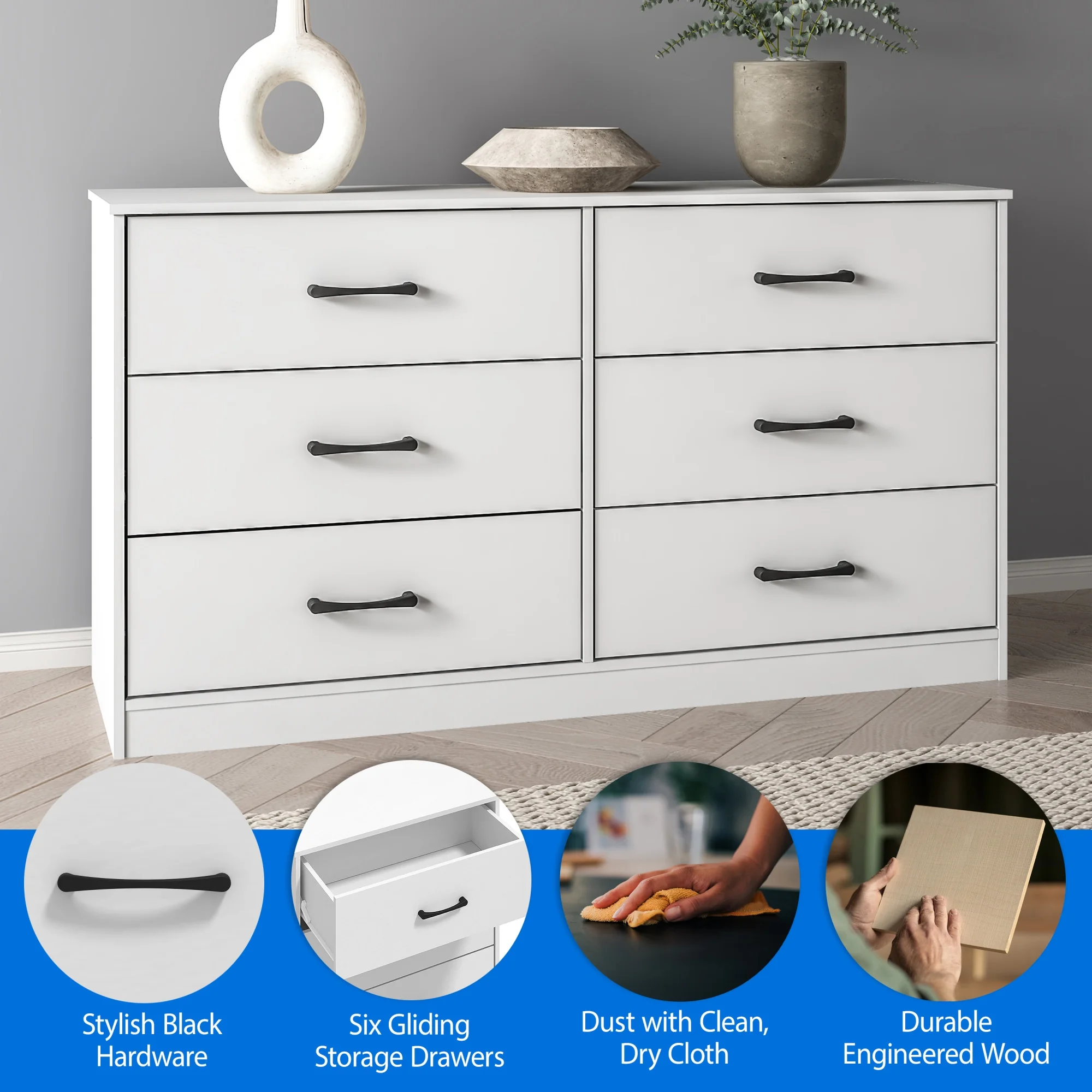 Mainstays Ardent 6 Drawer Dresser, White - Image 8