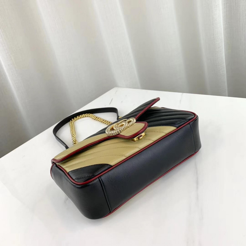 Replica Gucci Gg Marmont Small Shoulder Bag 443497 Beige/Black1:1High-quality replica