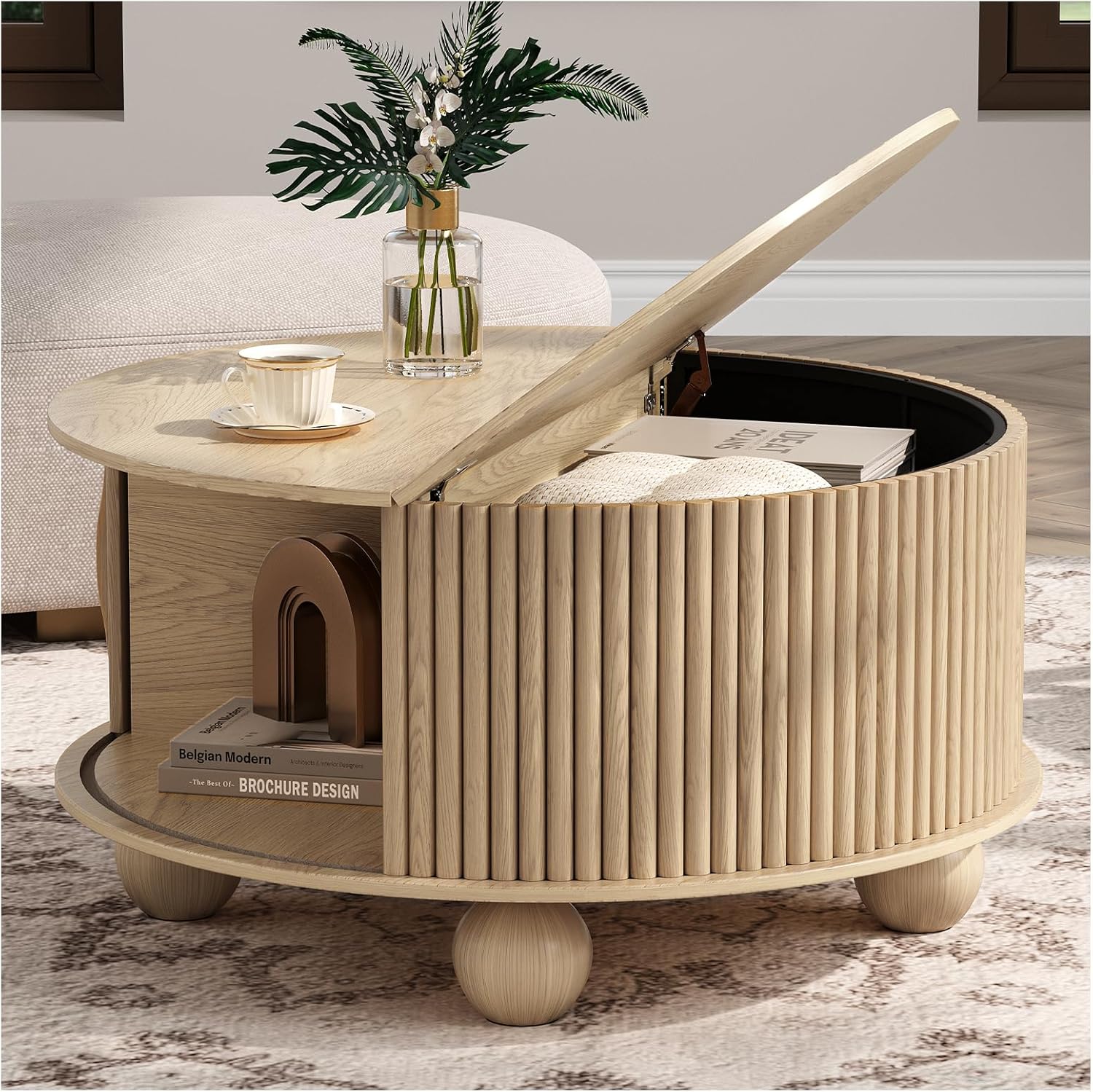 Round Coffee Table with Storage, 31.5