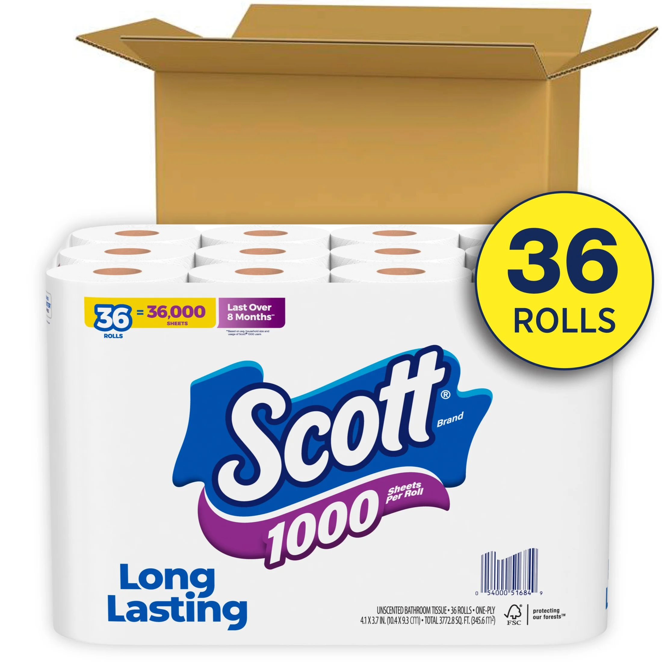 (3 pack) Scott 1000 Toilet Paper, 36 Rolls, 1,000 Sheets per Roll - Image 3