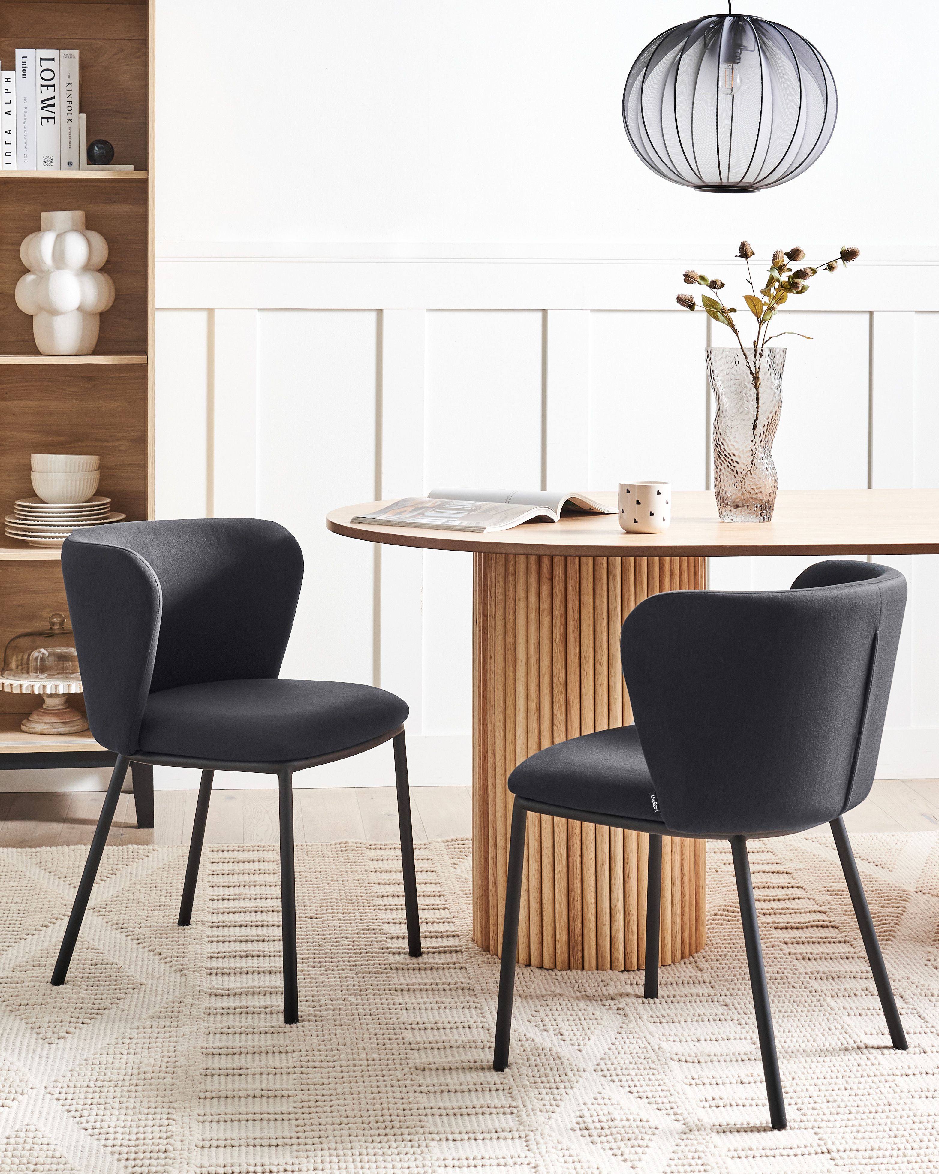 Set of 2 Dining Chairs MINA Fabric Black