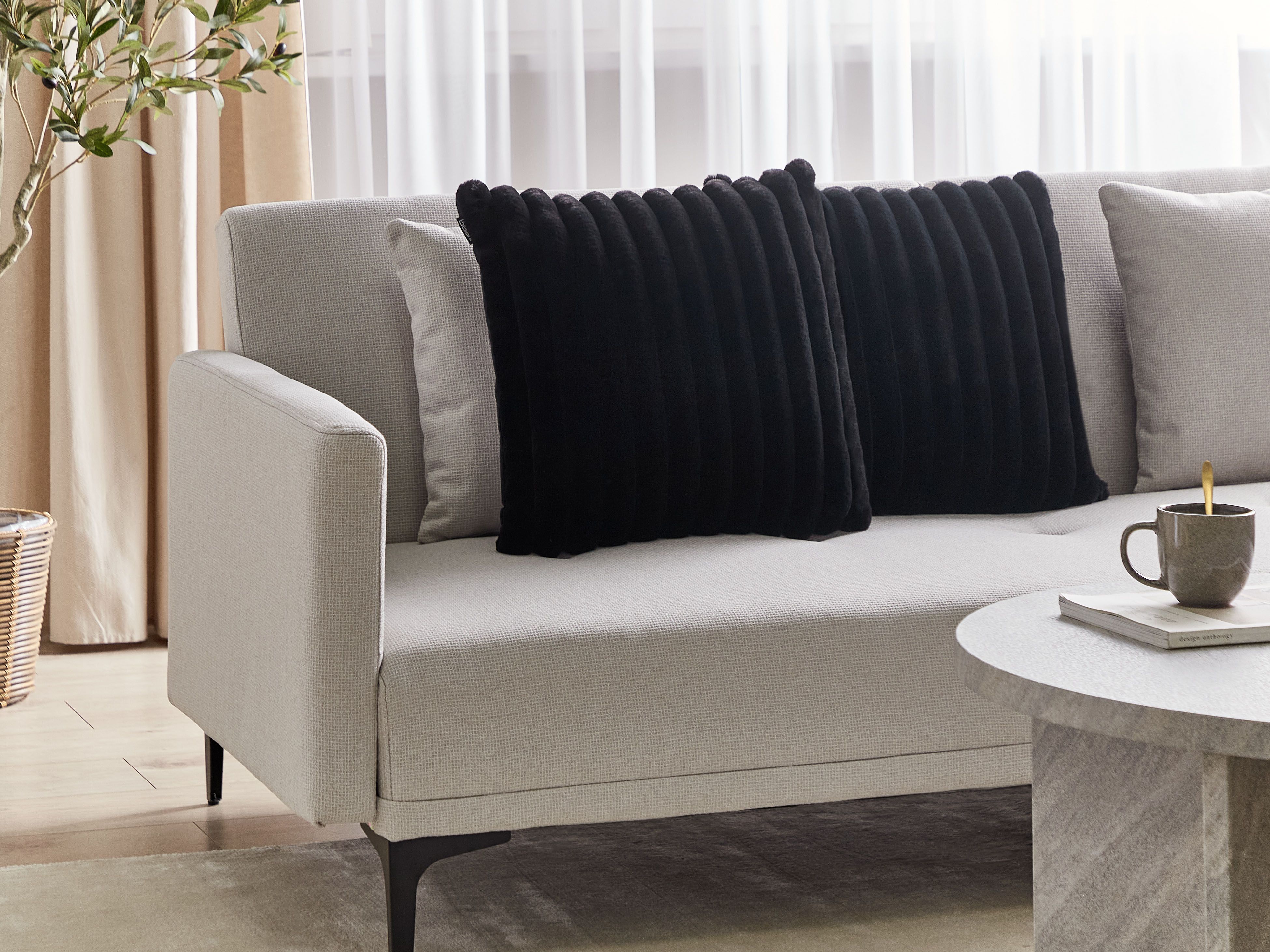 Set of 2 Decorative Cushions RAKYA Faux Fur 45 x 45 cm Black Striped