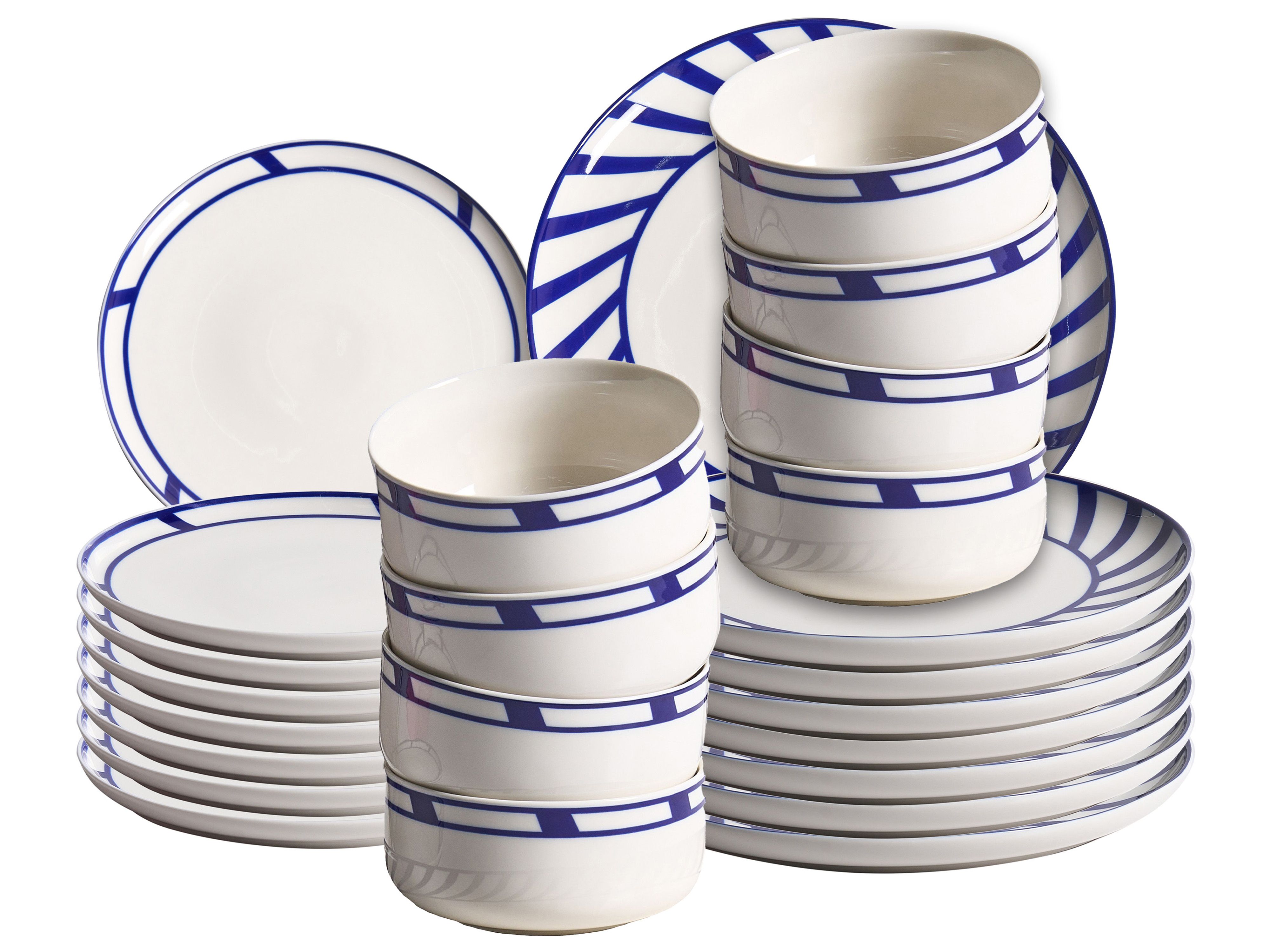 Set of 24 Dinnerware SHISO Porcelain White/ Blue