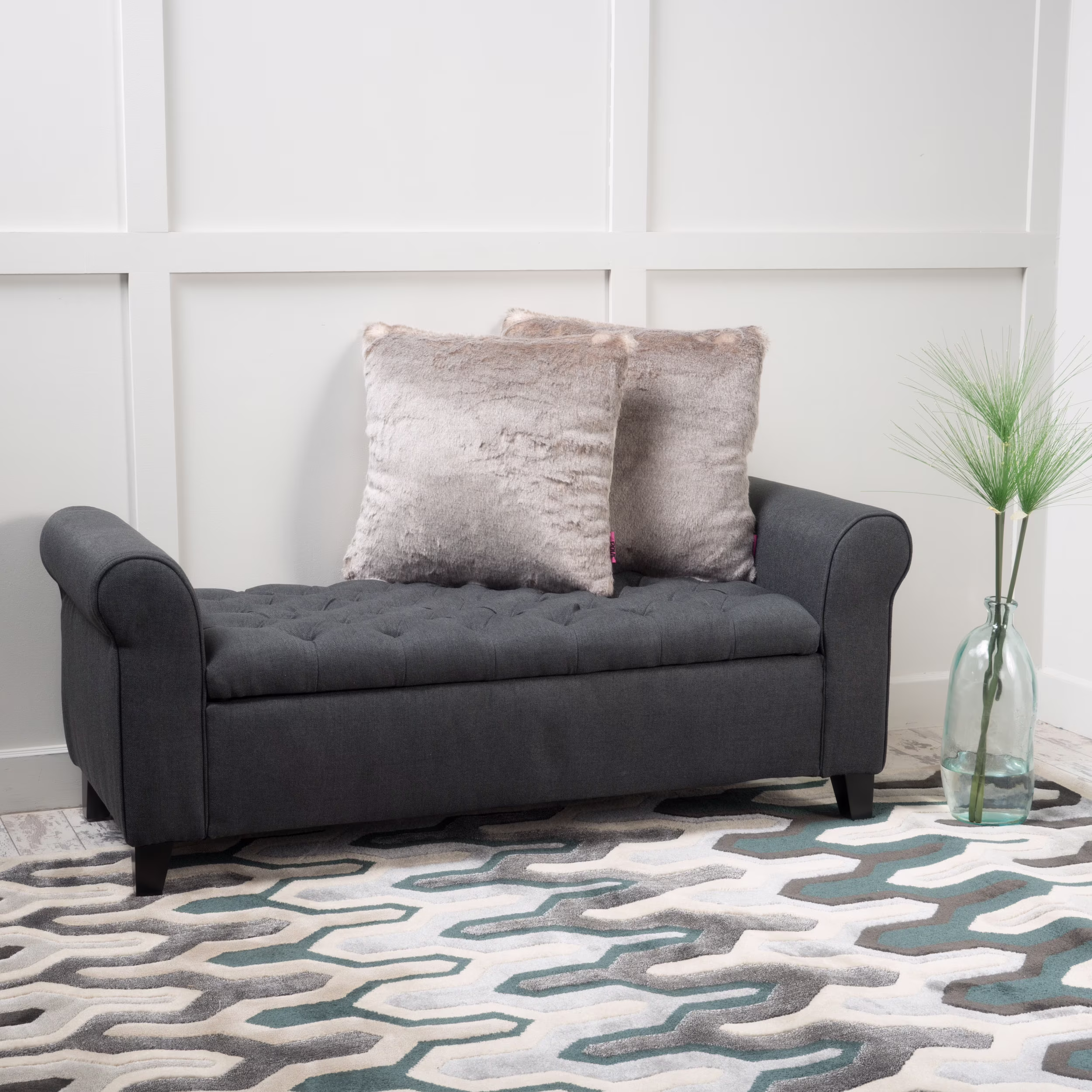 Noble House Hampton Contemporary Fabric Upholstered Storage Ottoman, White and Blue Floral - Image 20
