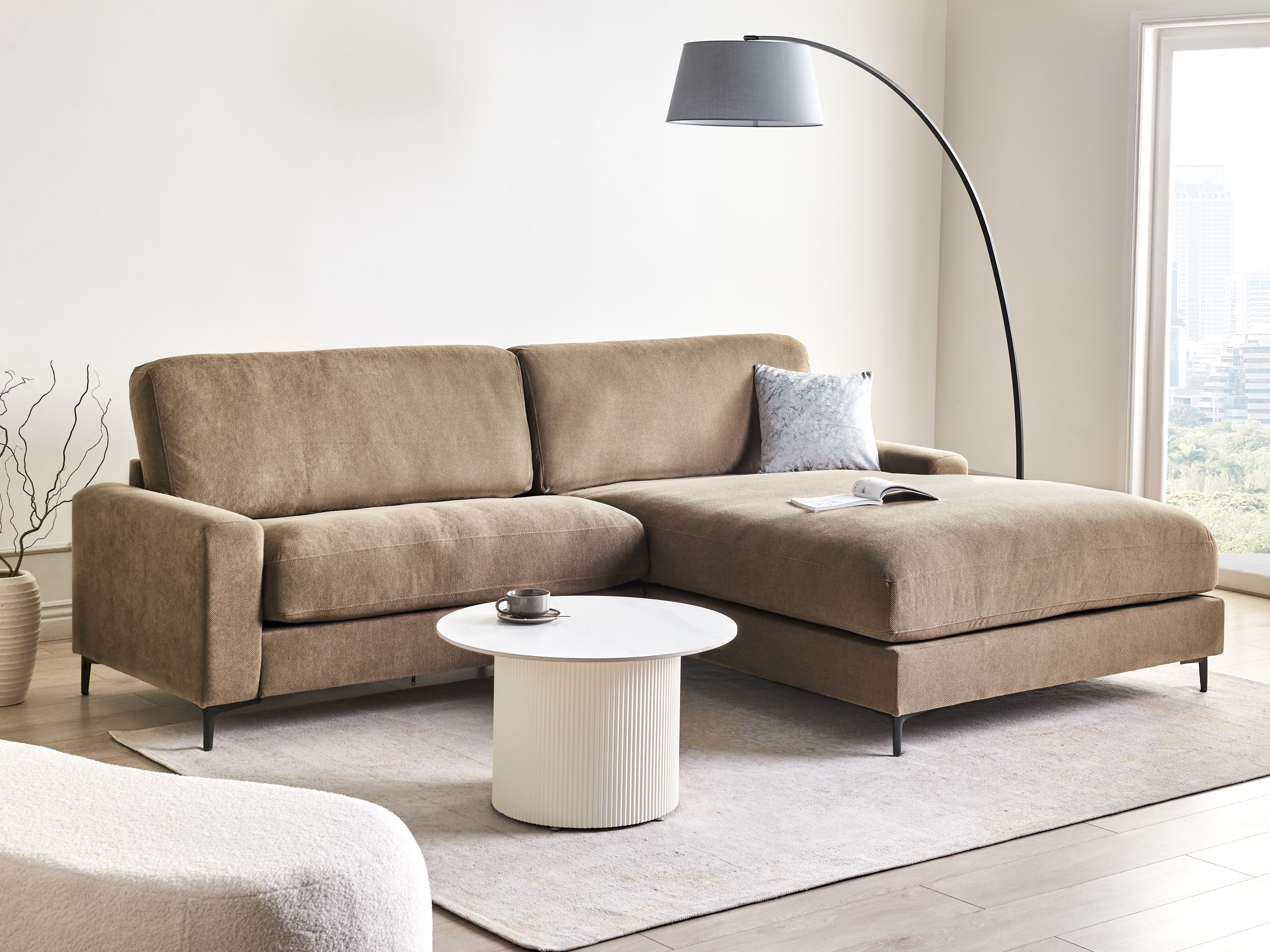 Corner Sofa 3 Seater MALOY Fabric Brown Left Hand