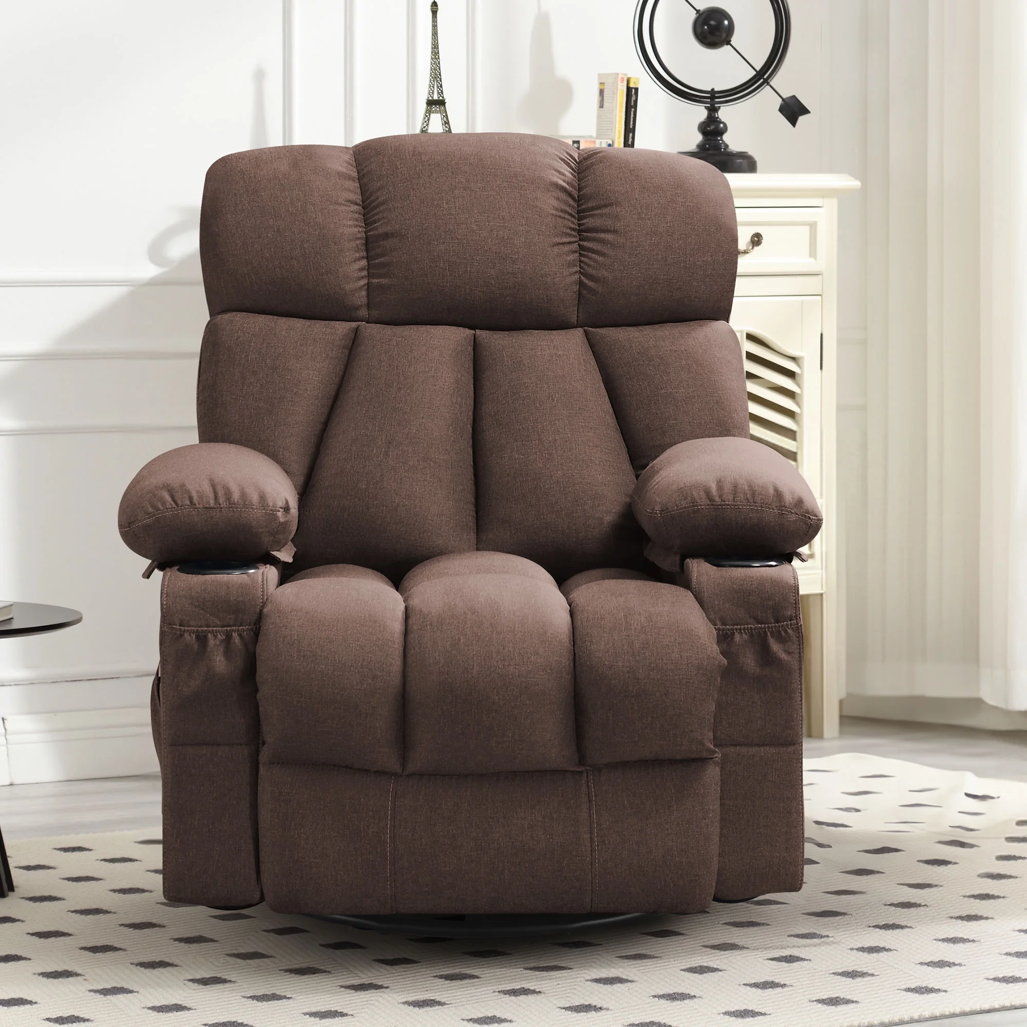 JONPONY Manual Recliner Chair with Heat Therapy and Massage Function, Heavy Duty Reclining Mechanism Massage Chair, Elderly Single Rocker Sofa with Cup Holders for Bedroom Home Theater,Grey - Image 87