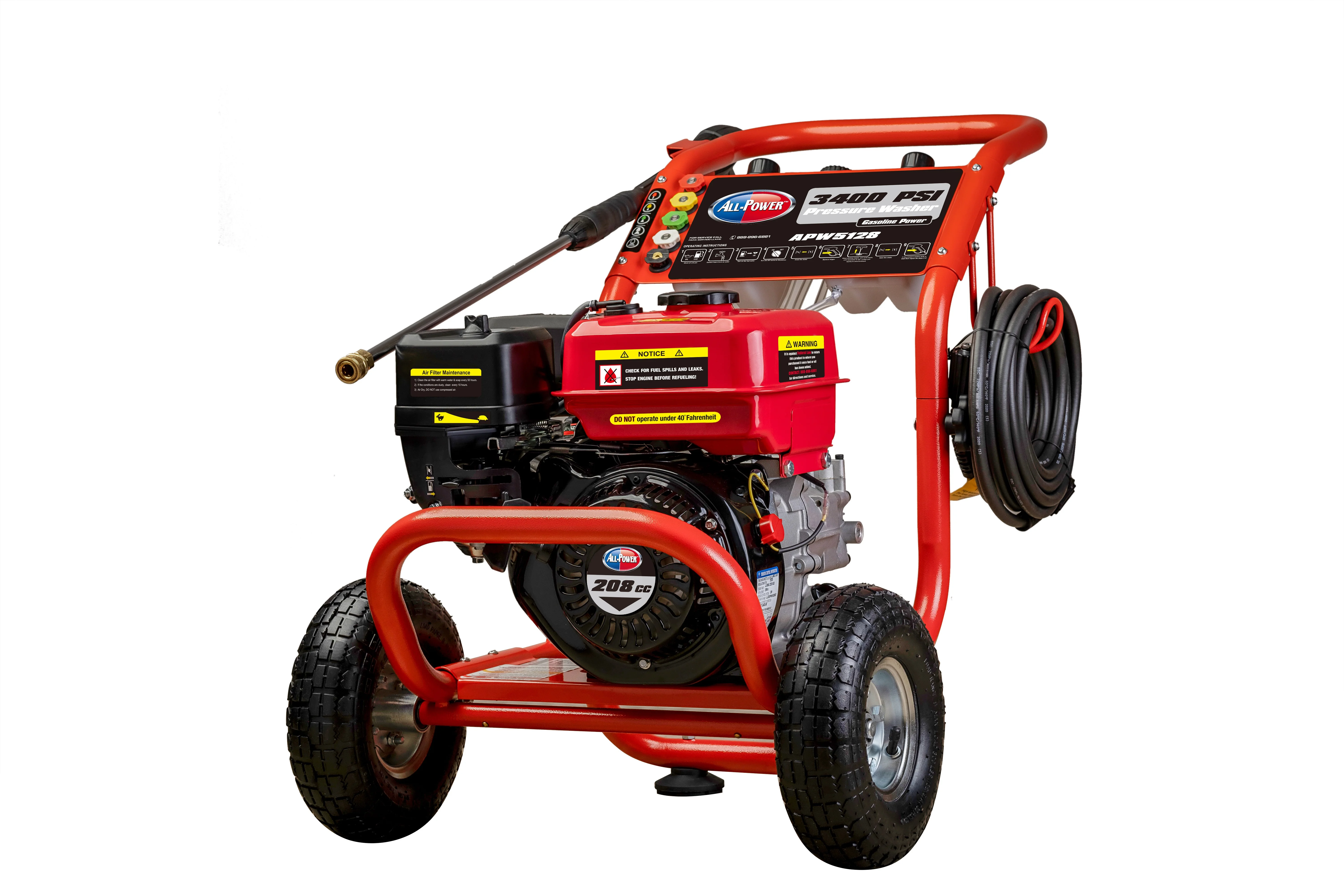 All Power 3400 PSI 2.6 GPM Gas Pressure Washer, 5 Adjustable Nozzles, 30 ft High Pressure Hose, Power Washer for Outdoor Cleaning, APW5128