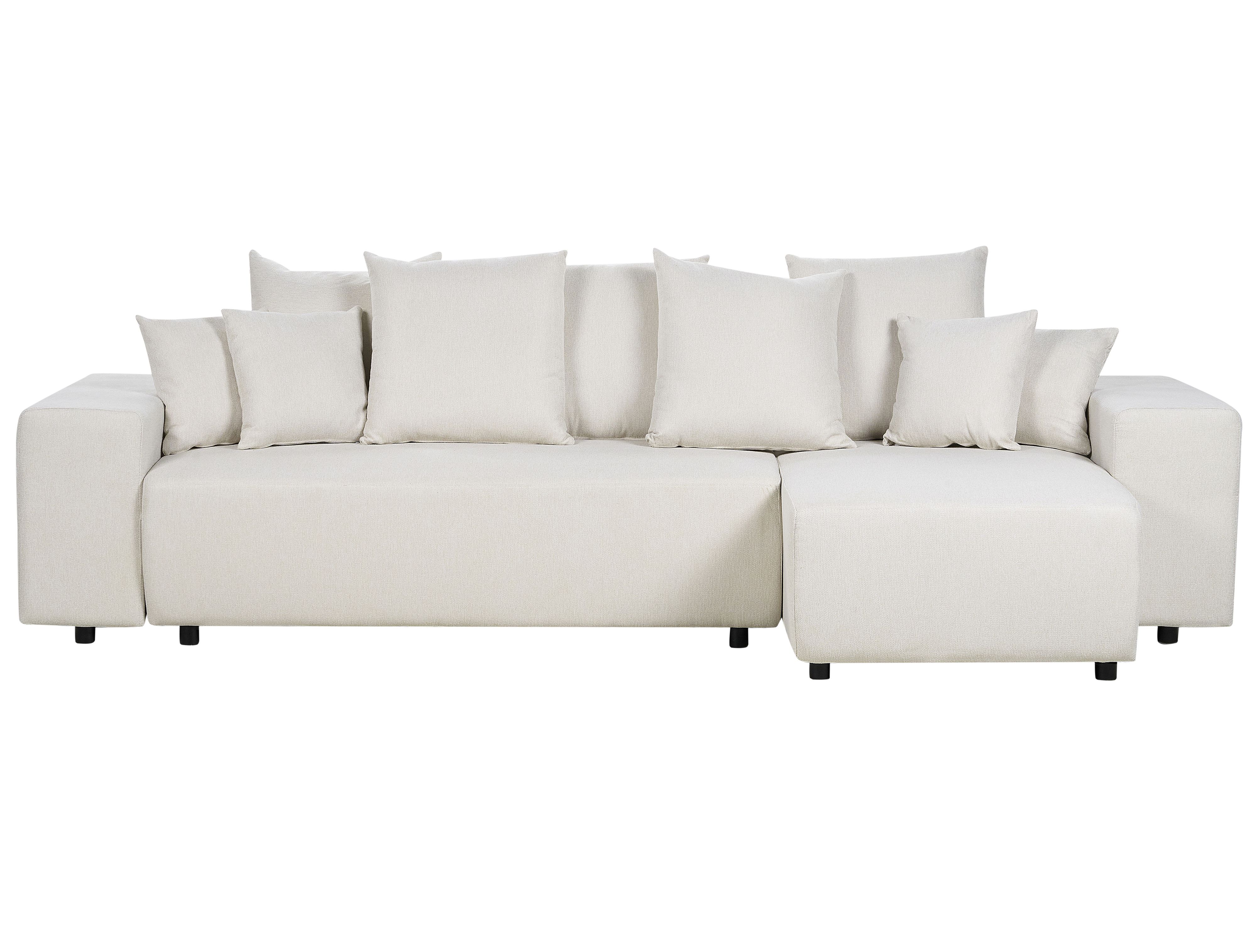 Corner Sofa Bed 3 Seater LUSPA Fabric Light Beige with Storage Left Hand