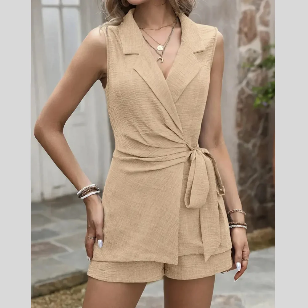 Tie Waist Vest and Shorts Set - ZKZOOK