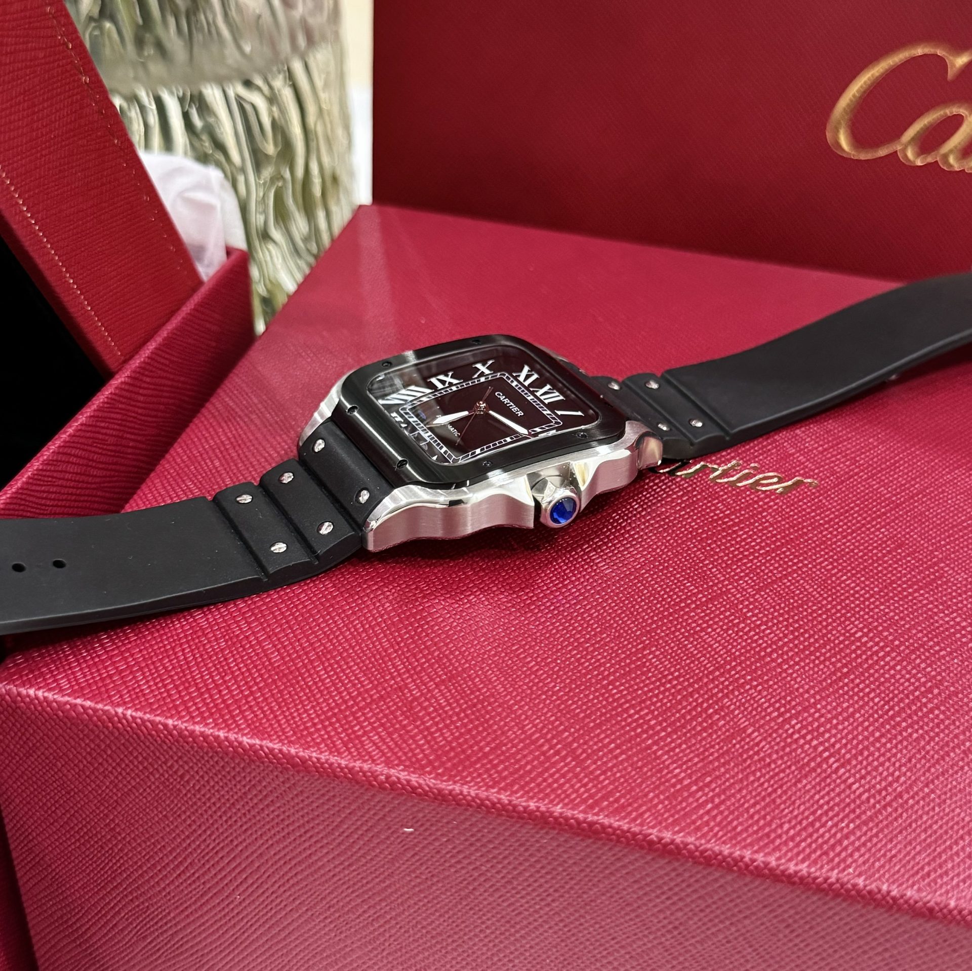 Cartier Replica Watches Santos Black Dial Roman Numeral Pile BV Factory 39.8mm - Top club