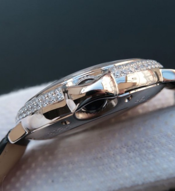 Replica Cartier Ballon Bleu de Cartier Tourbillon SS Paved Diamonds Black Leather Strap - Top club