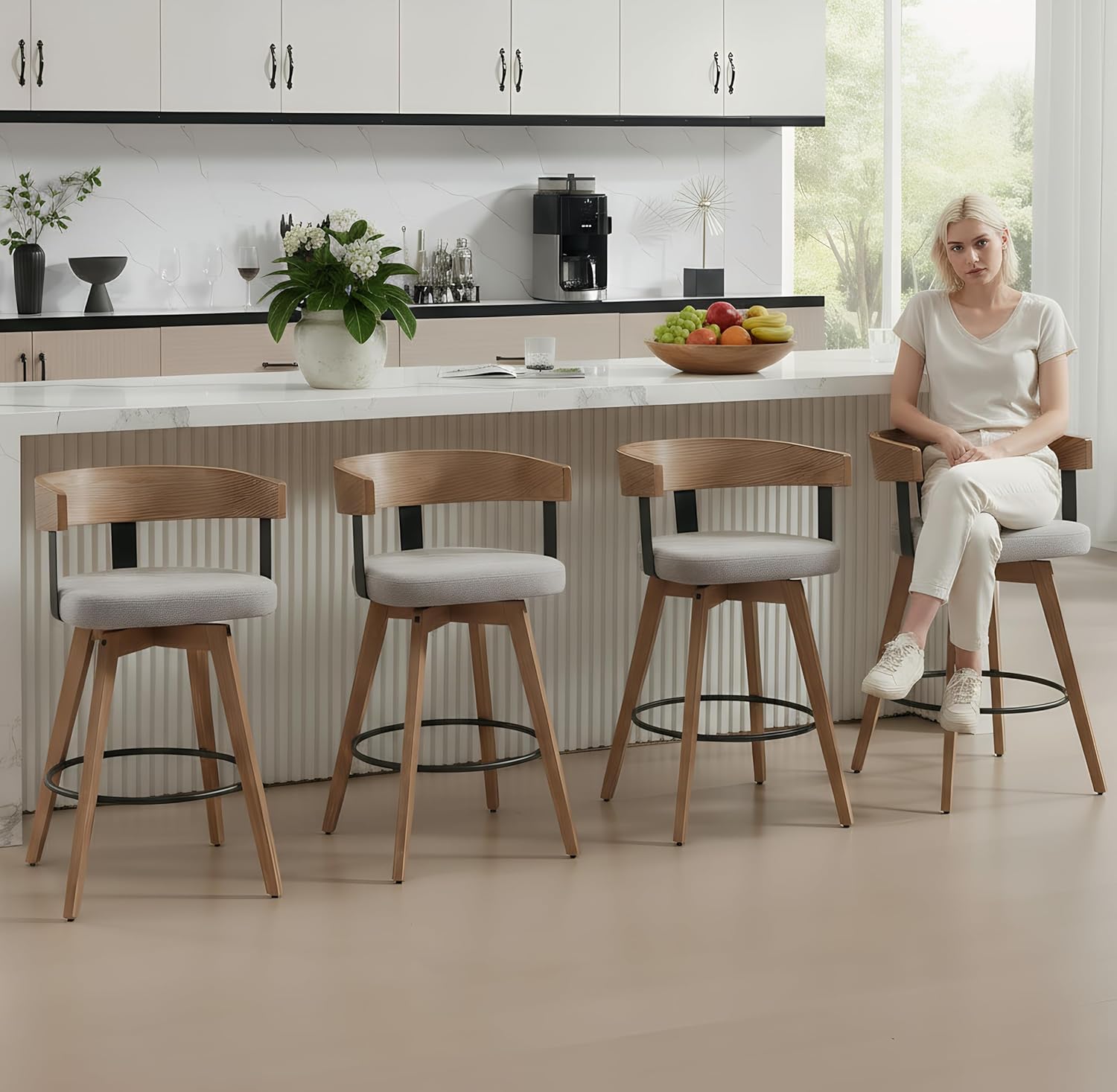 DUOMAY Swivel Bar Stools Set of 4, 26