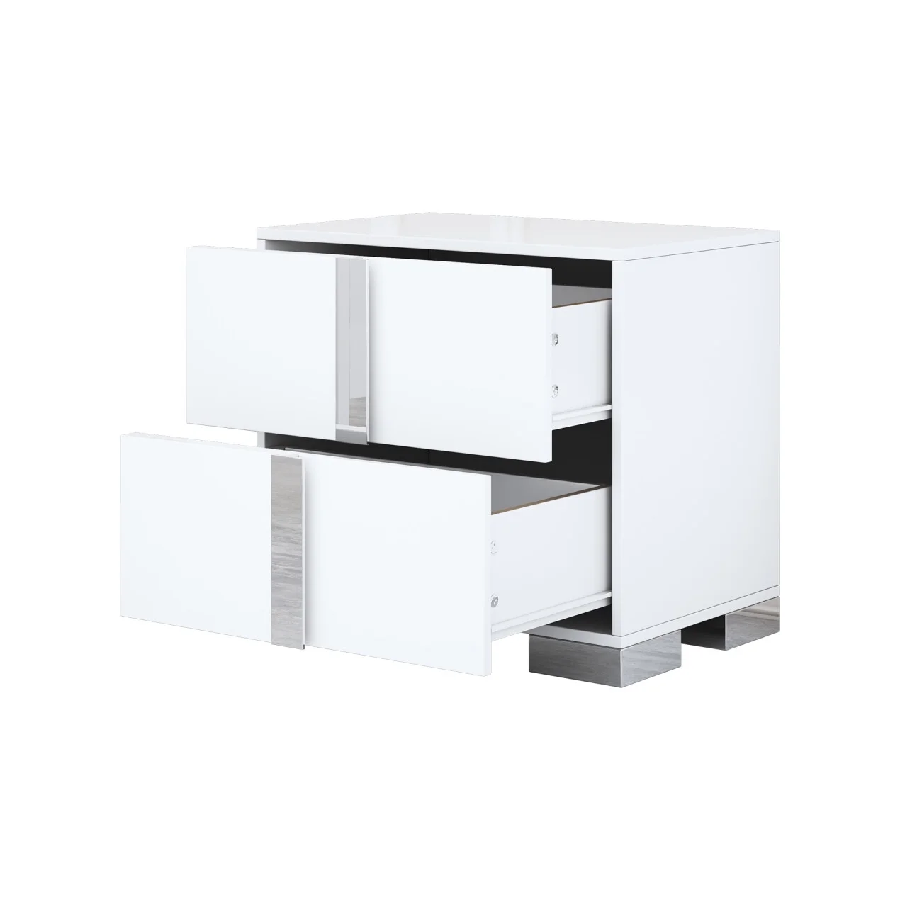 Elegant Nightstand with Metal Handle, Mirrored Bedside Table with 2 Drawers for Bedroom, Living Room, End Sofa Side Table for Living Room, Office, White - Image 8