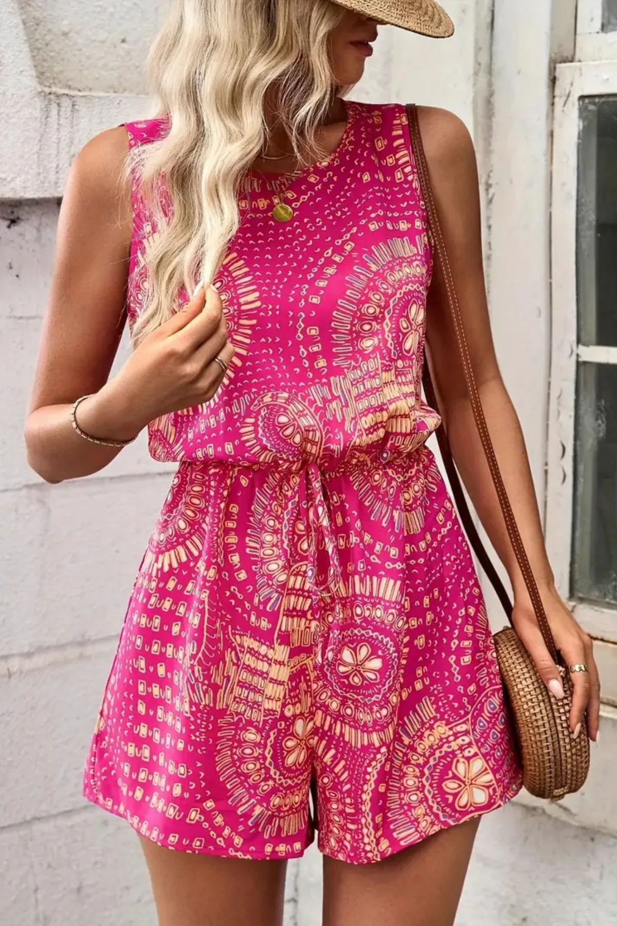 Boho Floral Print Sleeveless Summer Romper - ZKZOOK