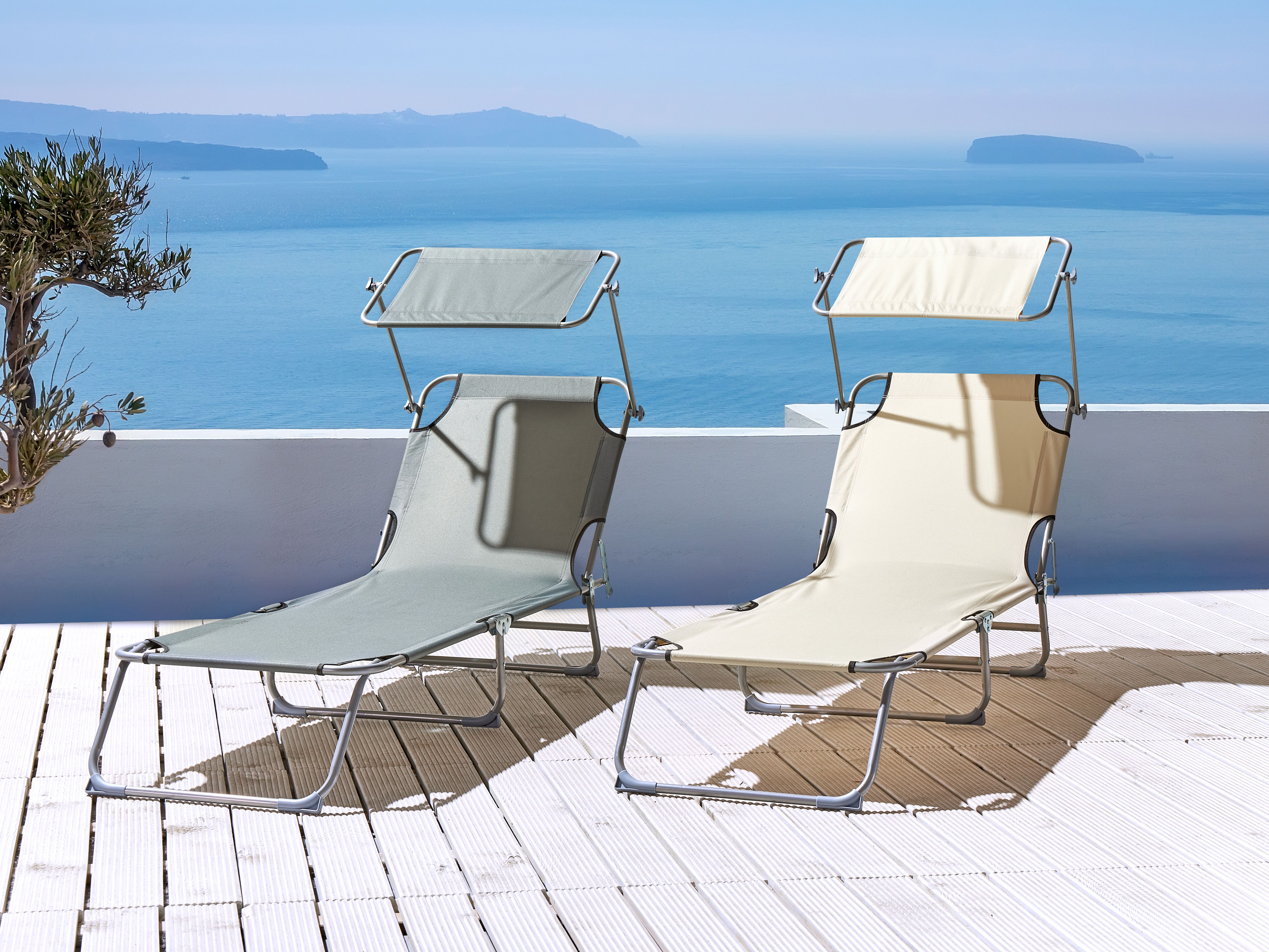 Sun Lounger FOLIGNO II Reclining Metal Light Beige Beige