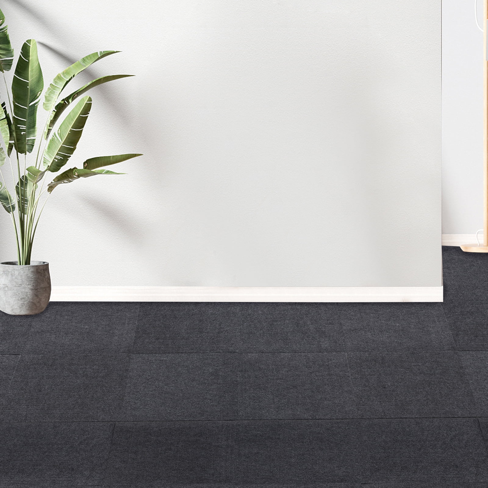 Dark Grey Carpet Tiles 24x24in, Low-Maintenance Polyester Fiber, Self-Adhesive 15-Pcs Set with Effortless Cleaning, Suitable for Hotels & Warehouses