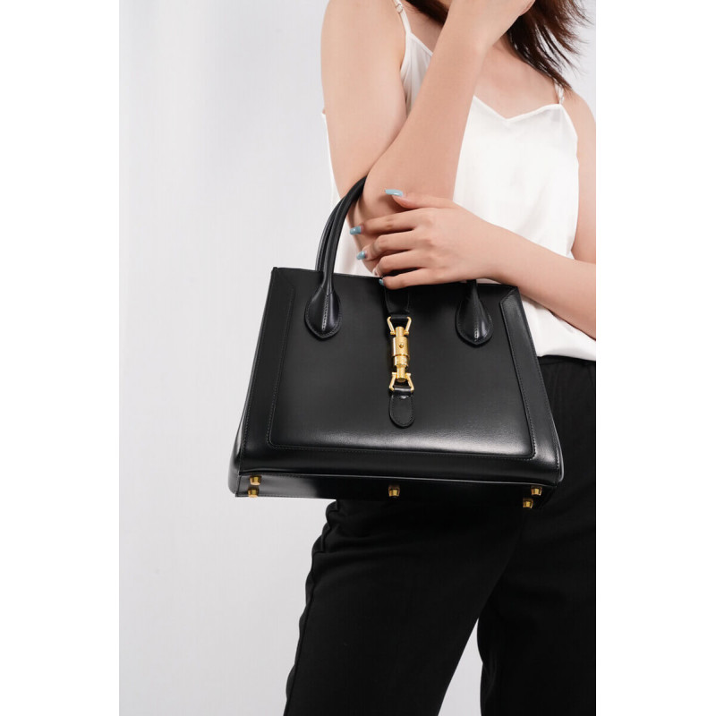 Replica Gucci Jackie 1961 Medium Tote Bag In Black Leather 6490161:1High-quality replica