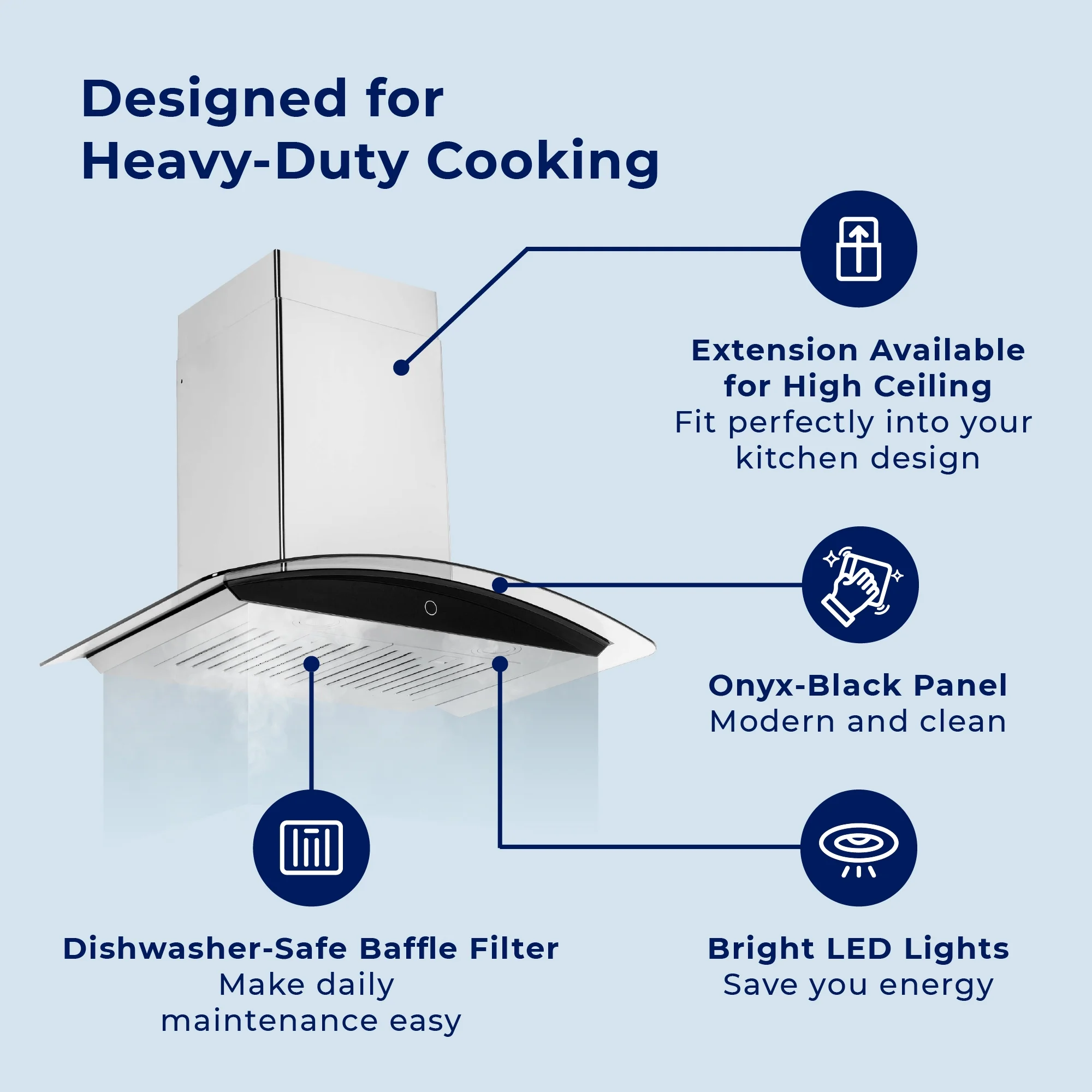 Hauslane|Chef Series WM-639 30-inch Wall Mounted Range Hood | Contemporary Design Professional Suction | Dishwasher Safe Baffle Filters, 3 Speed Settings, Touch Control Panel