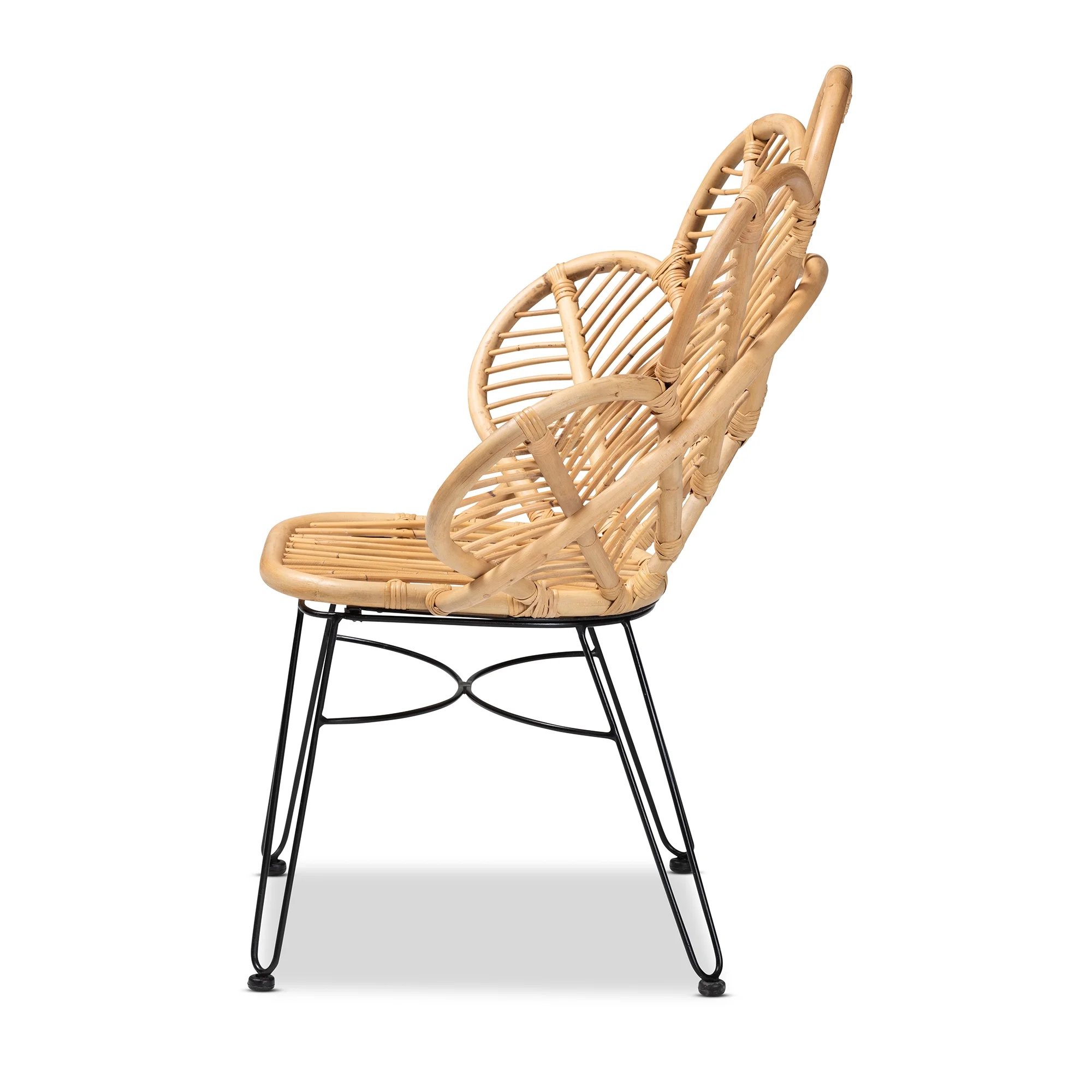 bali & pari Garan Modern Bohemian Natural Brown Rattan and Black Metal Accent Chair - Image 4