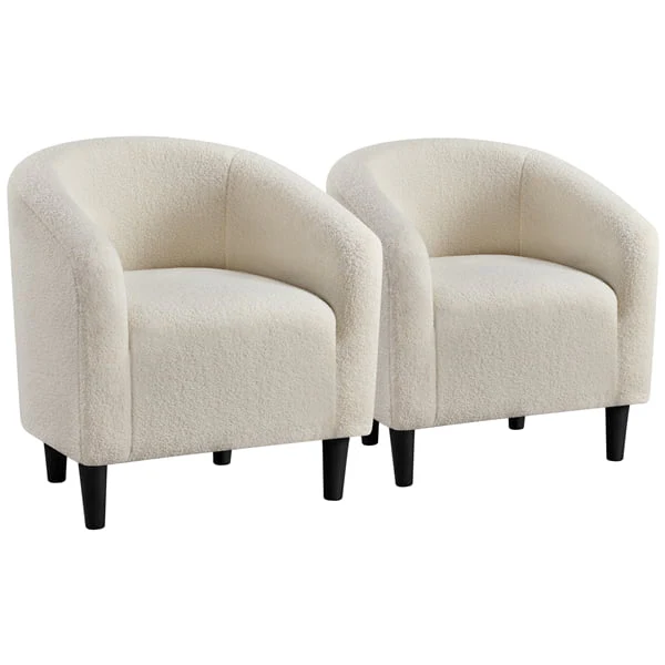 Topeakmart 2pcs Boucle Club Chair Accent Barrel Chair Upholstered Arm Chair, Ivory - Image 8