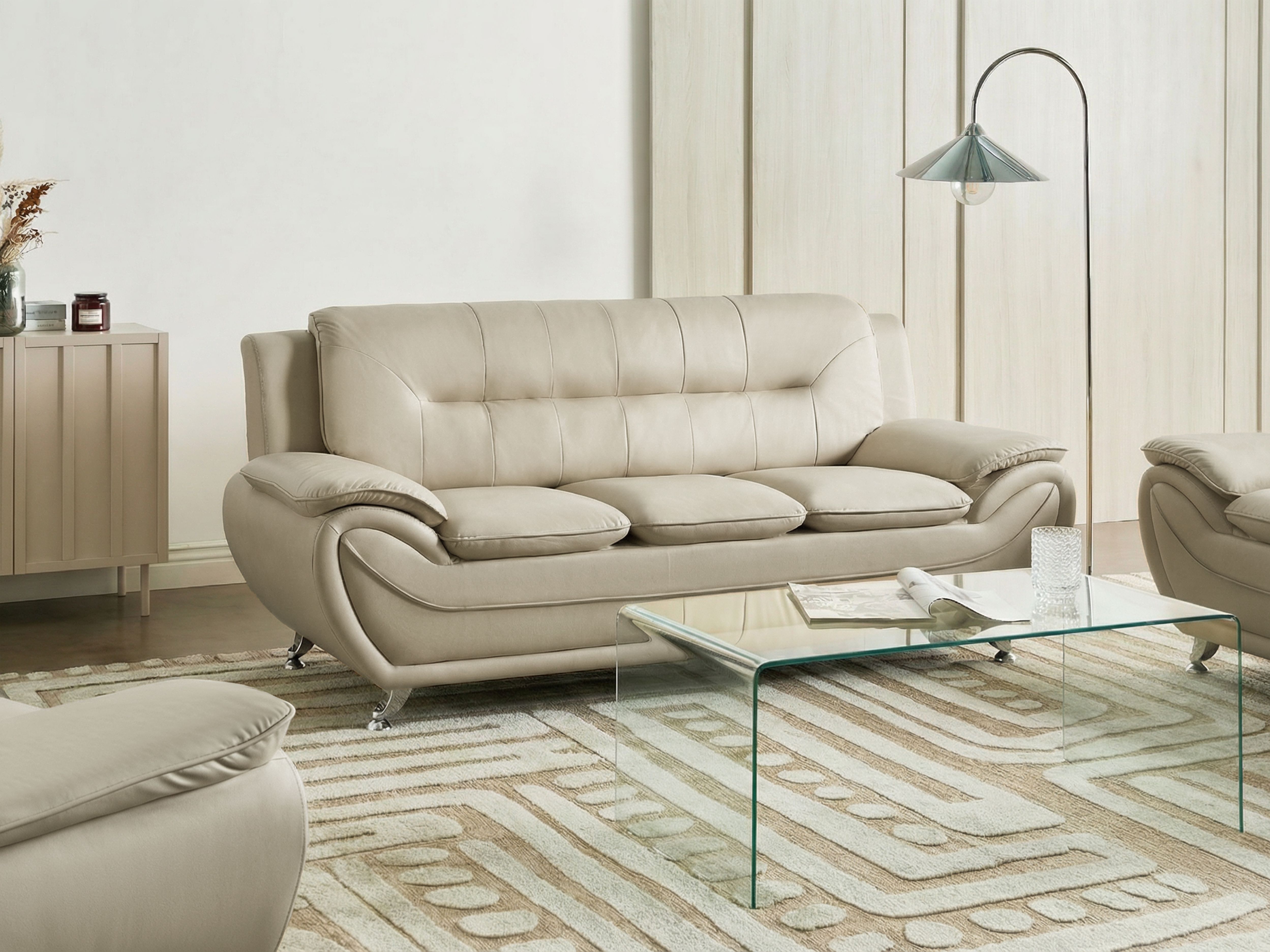 Sofa 3 Seater LEIRA Faux Leather Beige