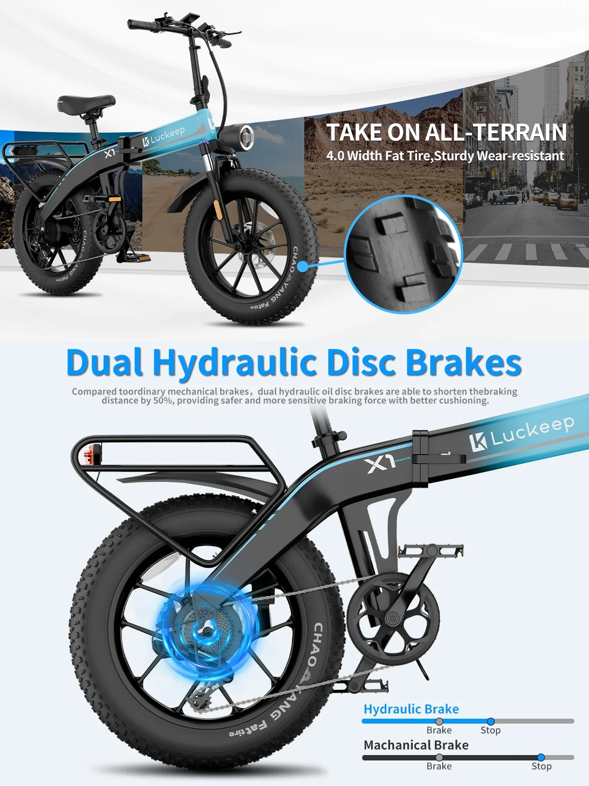 Luckeep X1 Lite Foldable Electric Bike for Adults 1500W Peak Motor,720WH Removable Battery,28MPH 60 Miles Long Range,20"*4" Fat Tire All-Terrain E-bike with Front Suspension,Mountain Electric Bicycle - Image 20