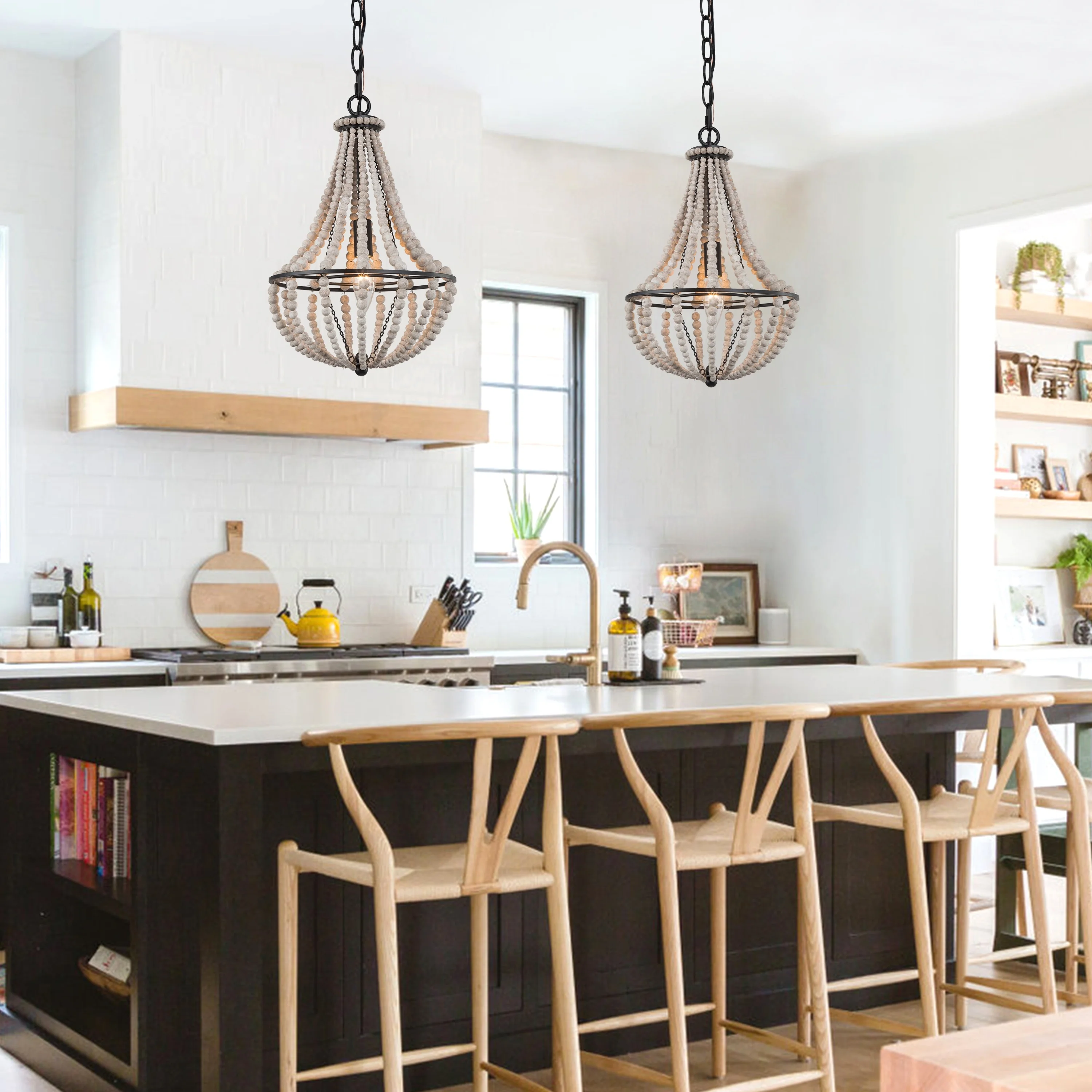LNC Modern Farmhouse 1-Light Wood Beaded Mini Chandelier Foyer Island Pendant Lights 1 D10