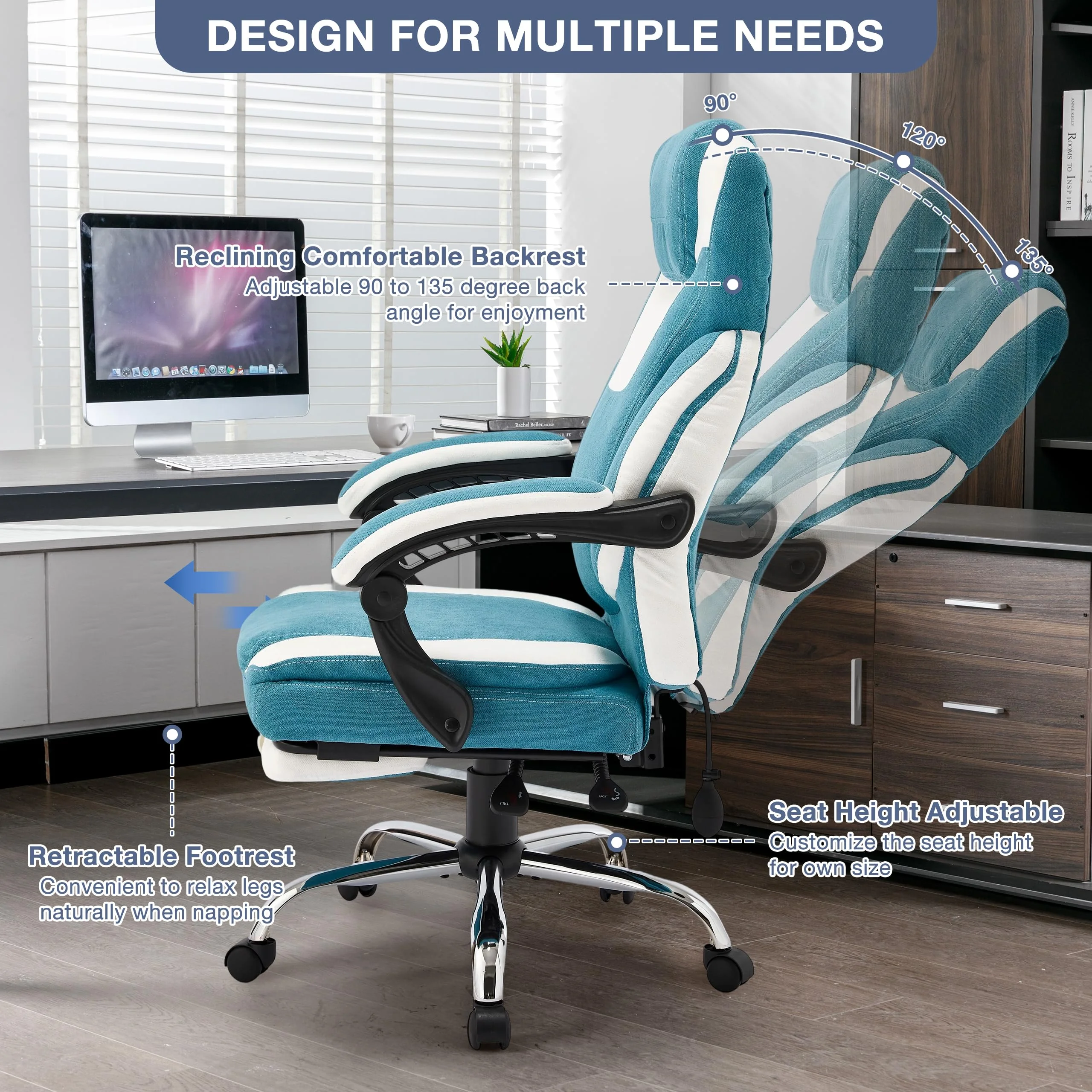 JONPONY Big and Tall Office Chair 400lbs, Executive Reclining Office Chairs with Footrest, High Back Home Office Chair Thick Padded Armrests, Ergonomic Adjustable Lumbar Support, PinkWhite - Image 22