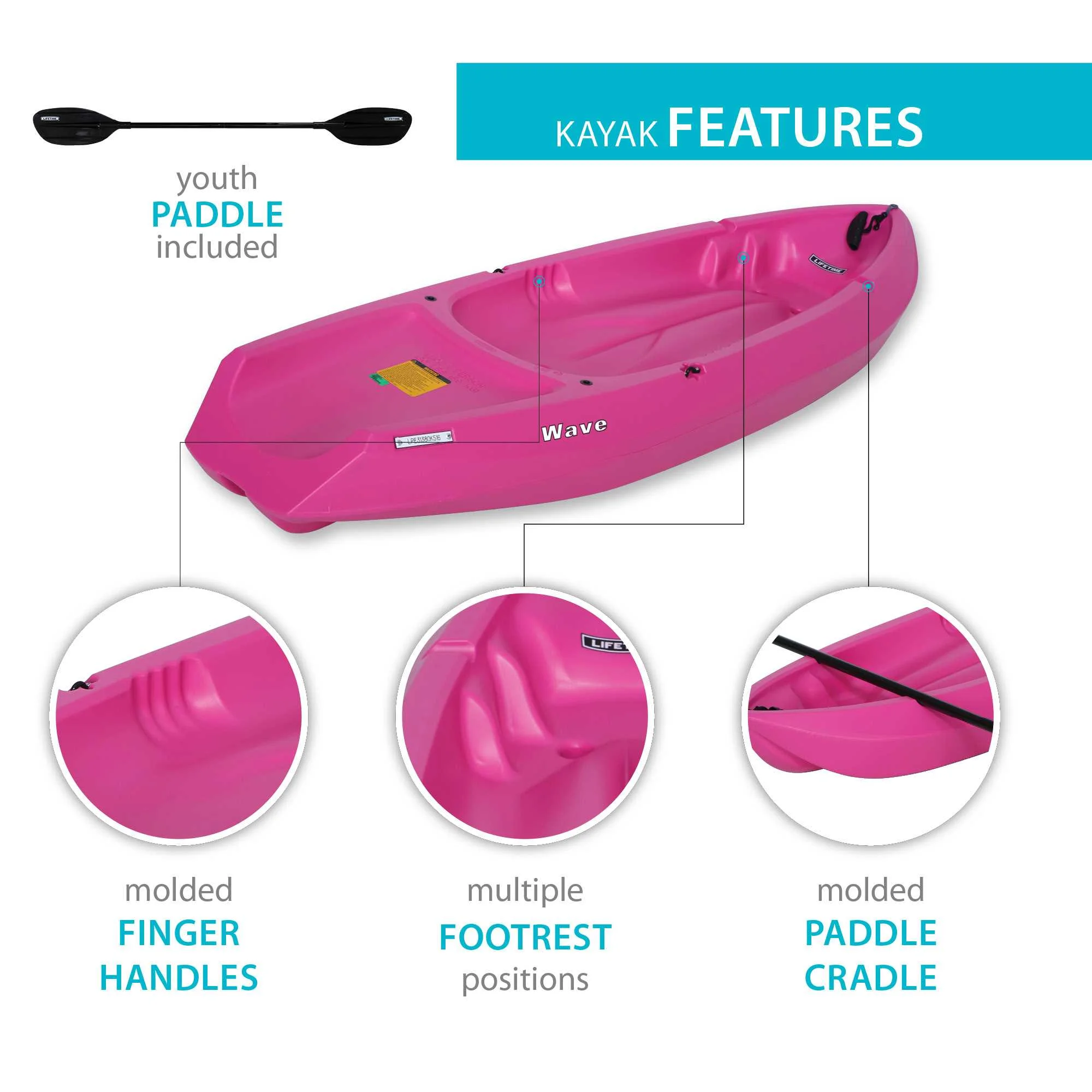 Lifetime Wave 6 ft Youth Kayak, Fire Red (91401) - Image 64