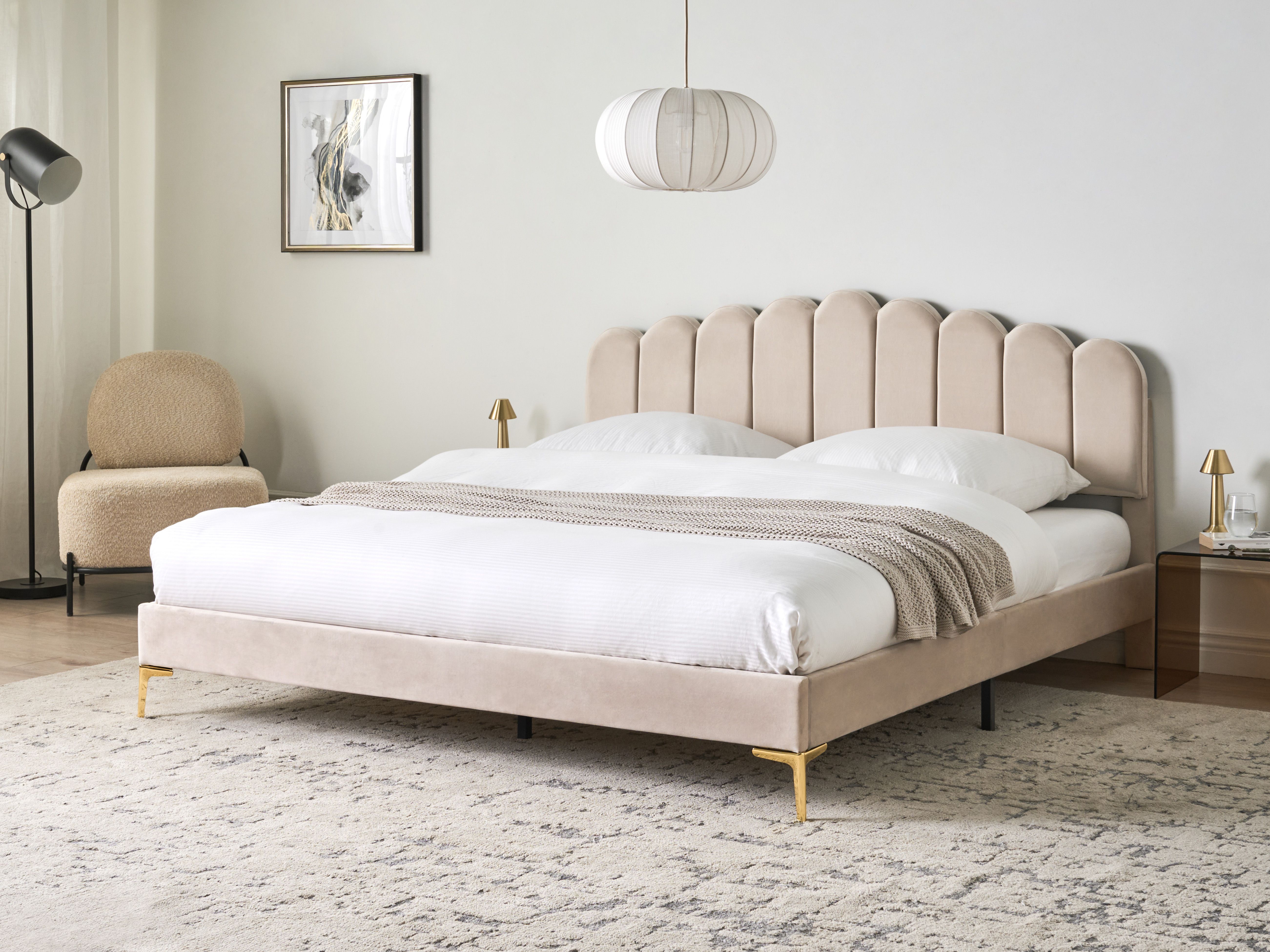 Bed Velvet SAUVIAN 180 x 200 cm (EU Super King) Beige