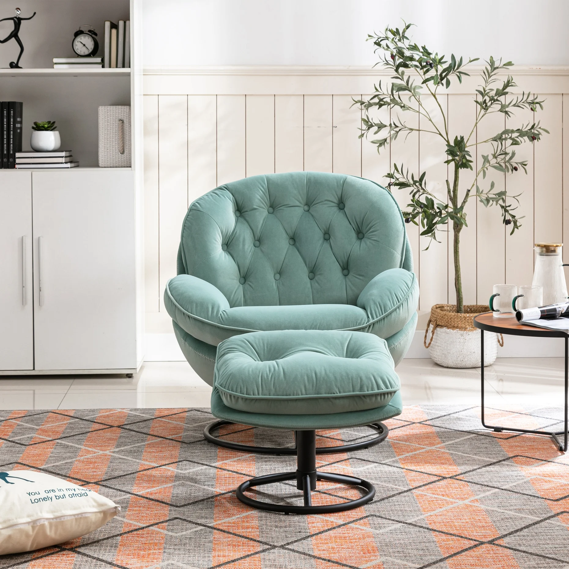 Velvet Swivel Accent Chair with Ottoman Set, Modern Tufted Armchair with Footrest for Living Room Reading TV Chairs for Adults, Comfy Chaise Lounge Chairs with 360 Degree Swiveling for Bedroom, Pink - Image 48