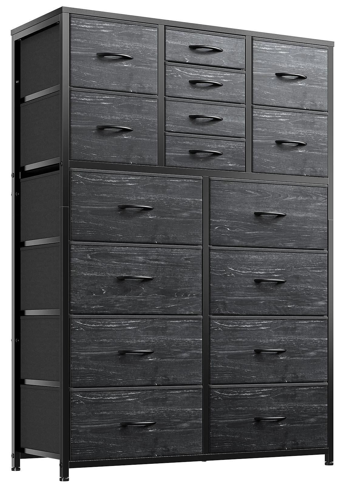 EnHomee Large Dresser for Bedroom Furniture Dresser with 16 Drawers Fabric Tall Dresser Closet Dresser Chest of Drawers Clothes Storage Slim for Living Room Office, Rustic Brown Wood Grain Print