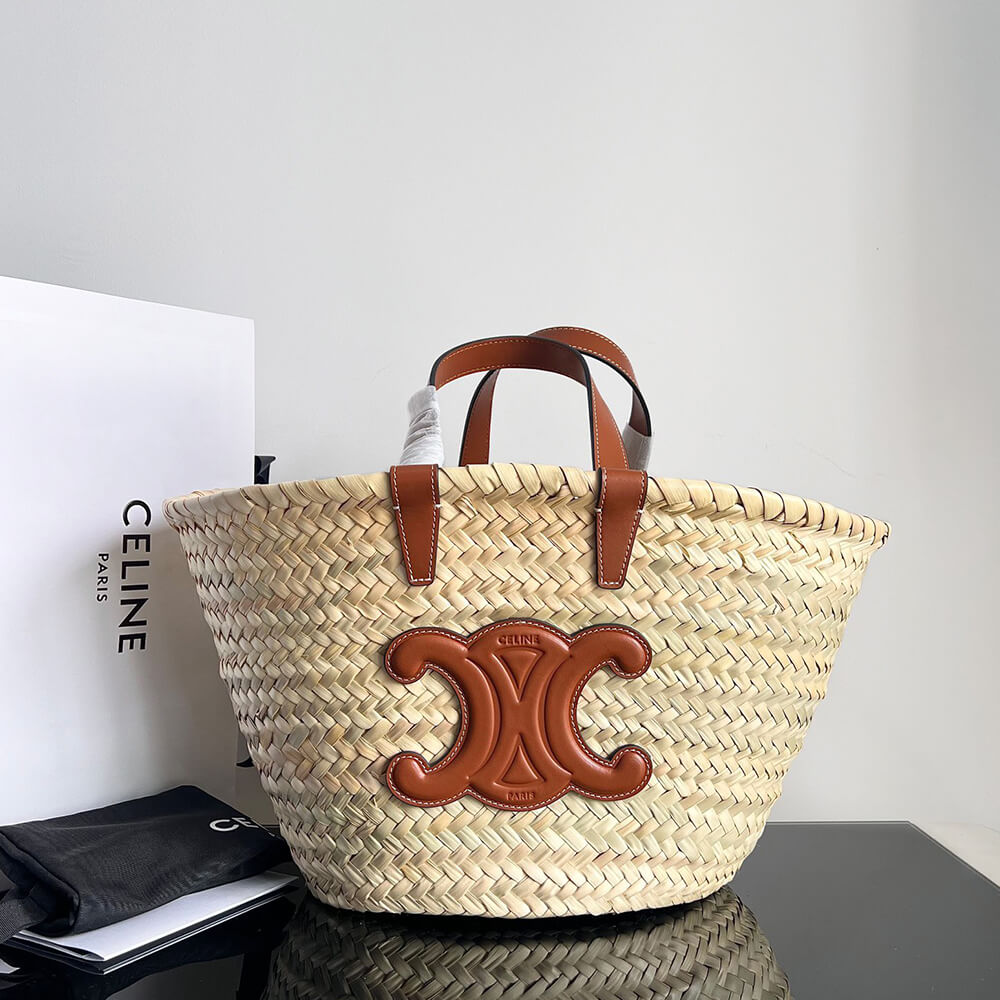 Teen Celine Classic Panier In Palm Leaves and Calfskin Bag