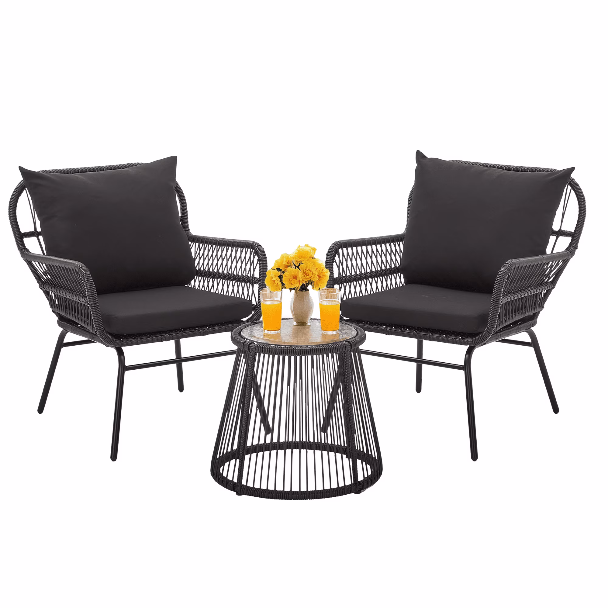 Bezseller 3-Piece Outdoor Wicker Furniture Set, Patio Conversation Set, Gray - Image 3