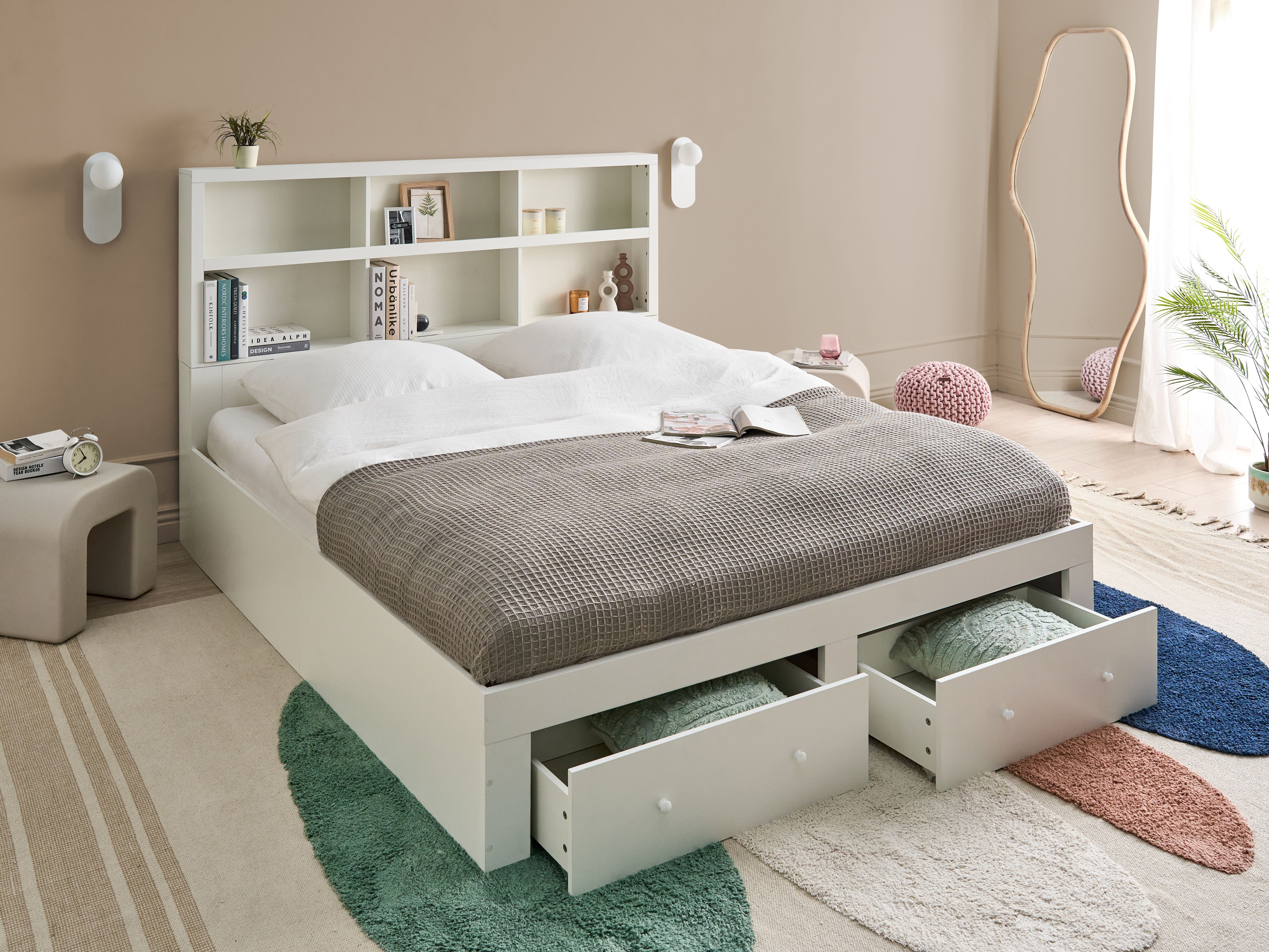 Bed with Storage Drawers TARARE 180 x 200 cm (EU Super King) White