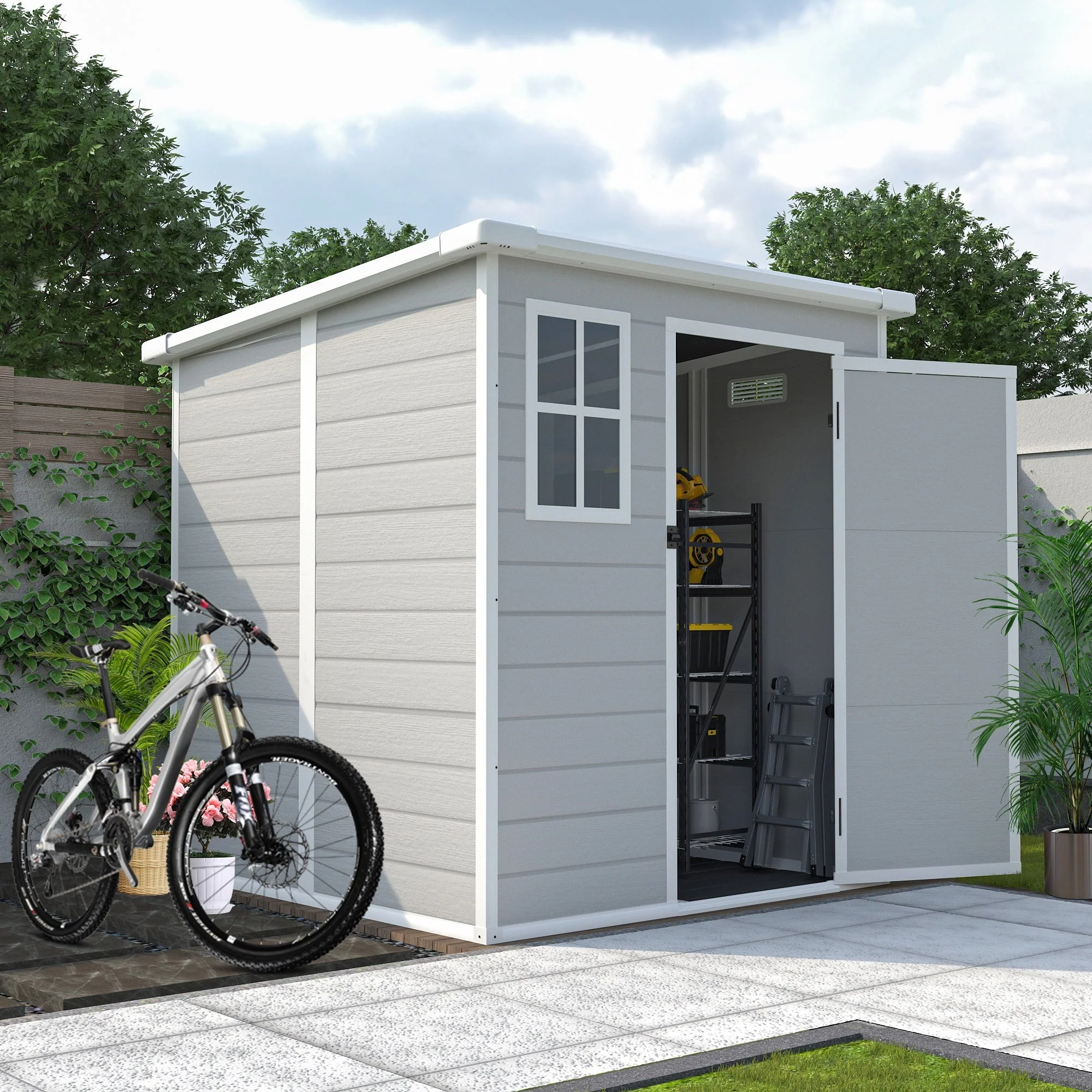 Seizeen Resin Outdoor Storage Shed With Floor, Light Gray, 82 in H - Image 38 Seizeen Resin Outdoor Storage Shed With Floor, Light Gray, 82 in H - Image 38