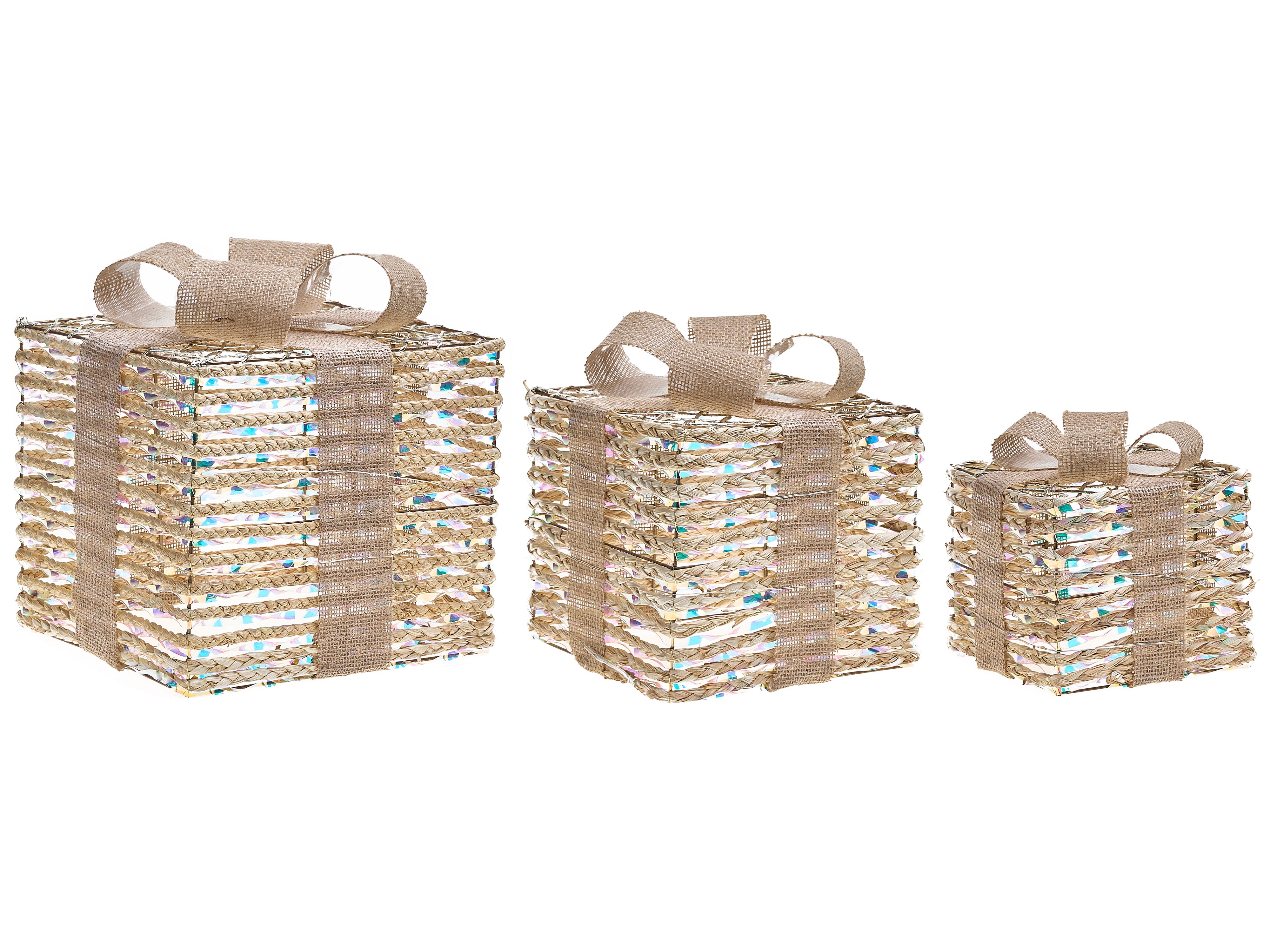 Set of 3 Christmas Decorations LED MOSSO Christmas Gifts 20/25/30 cm Beige