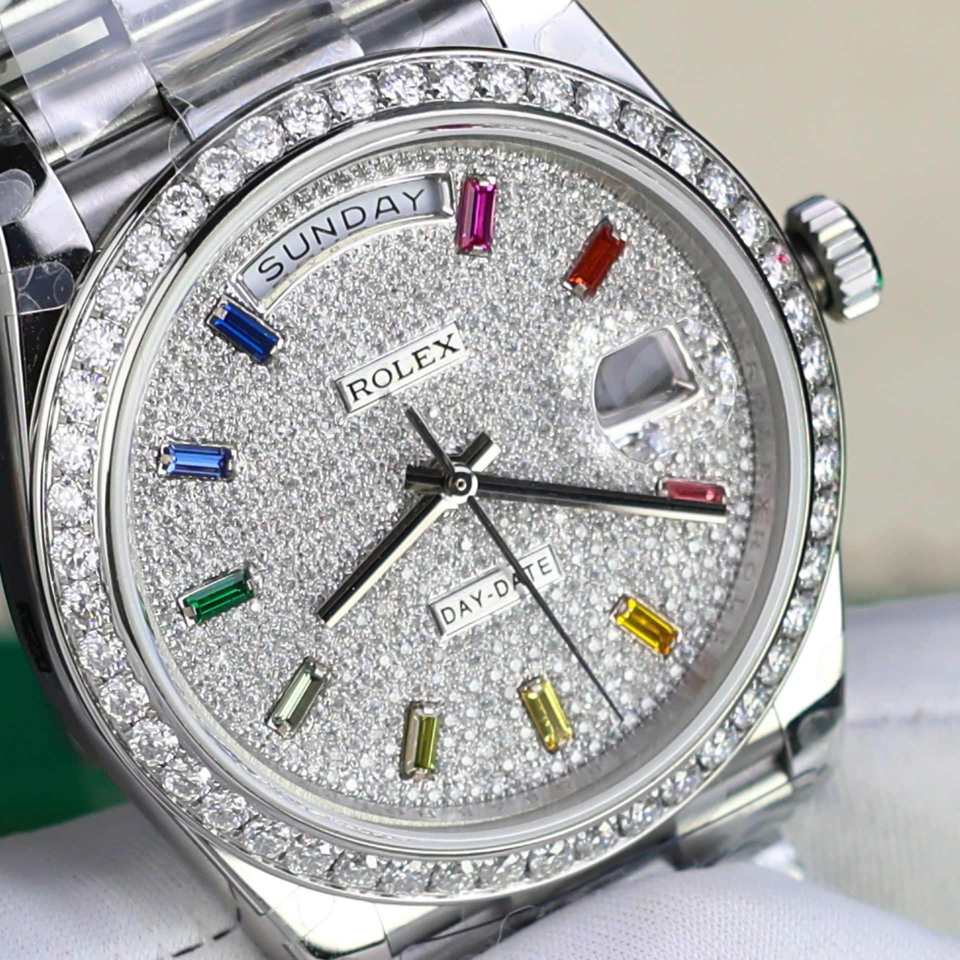 Rolex Day-Date Best Copies Watch Custom Diamonds Moissanite GM Factory 40mm - Elite Watch Atelier