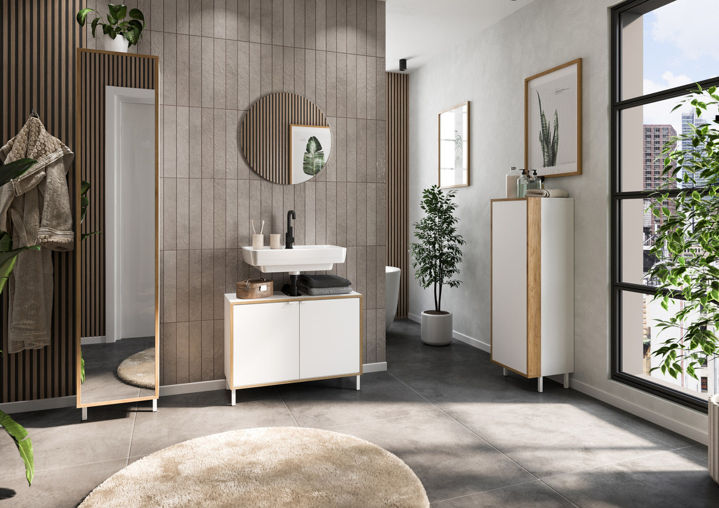 Germania Topeka 80 cm Wastafelonderkast Wit   Eiken