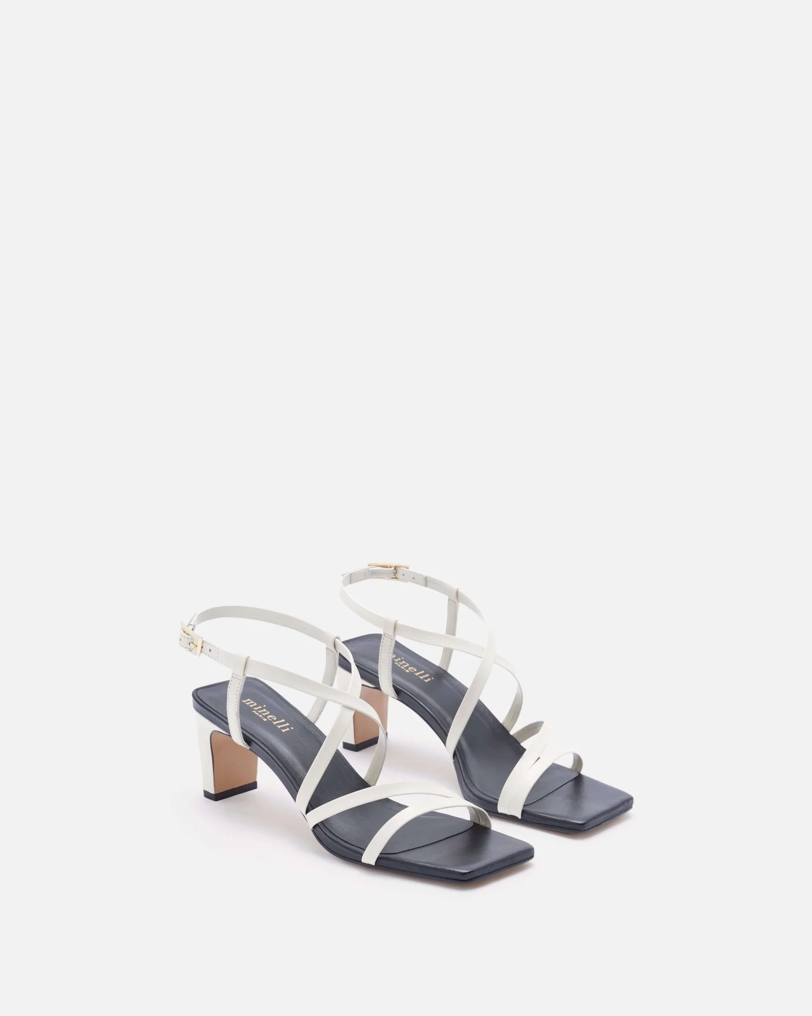 SANDALES KEIKO CRÈME NOIR - Sandales cuir à fines brides