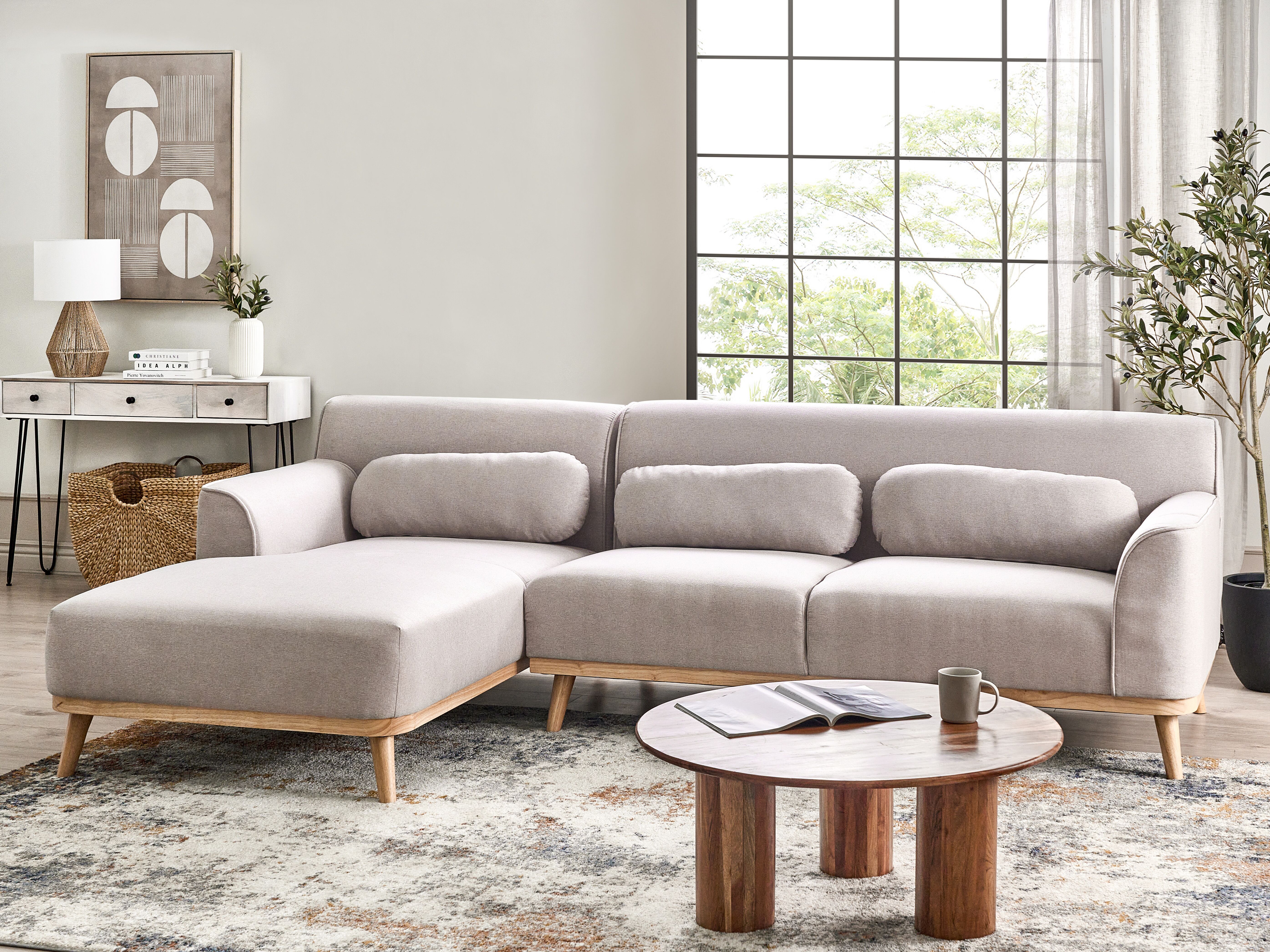 Corner Sofa 3 Seater SIMOS Fabric Light Grey Right Hand